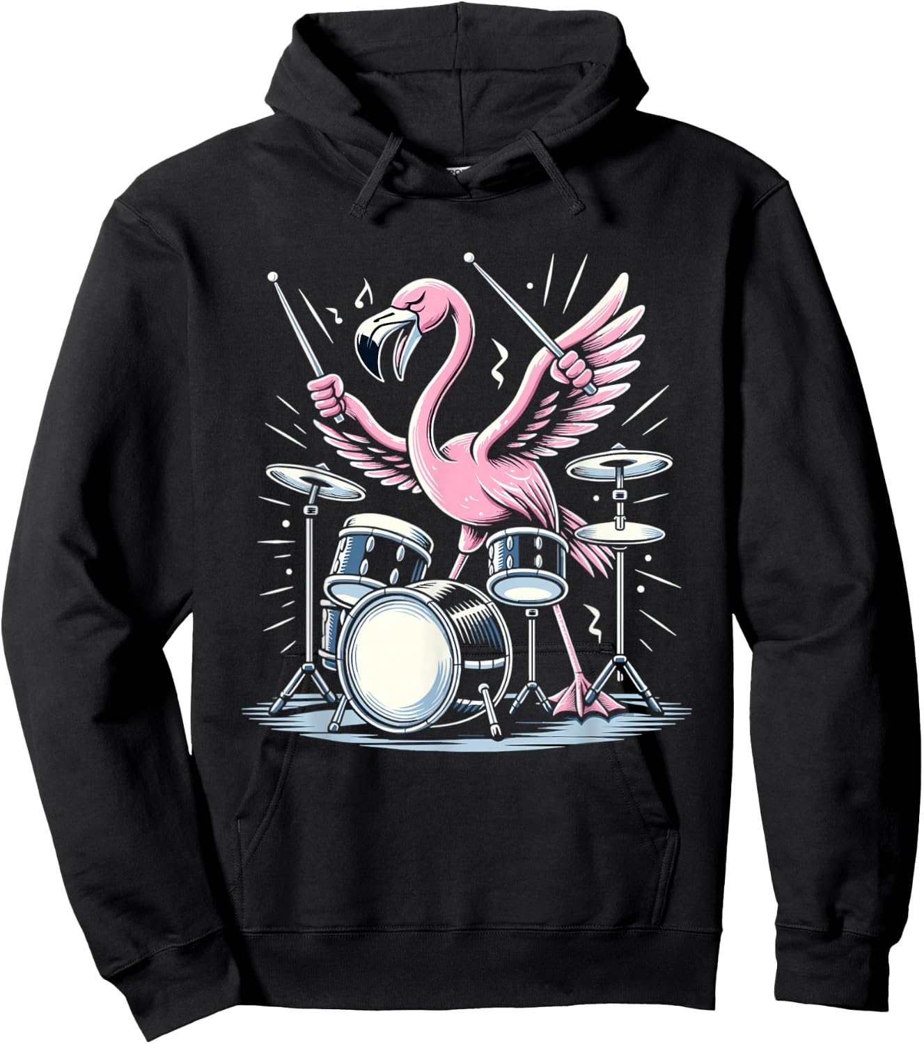 Drummer Flamingo Drumming Player Playing Drums Drumset Hoodie - Hoodie | Black