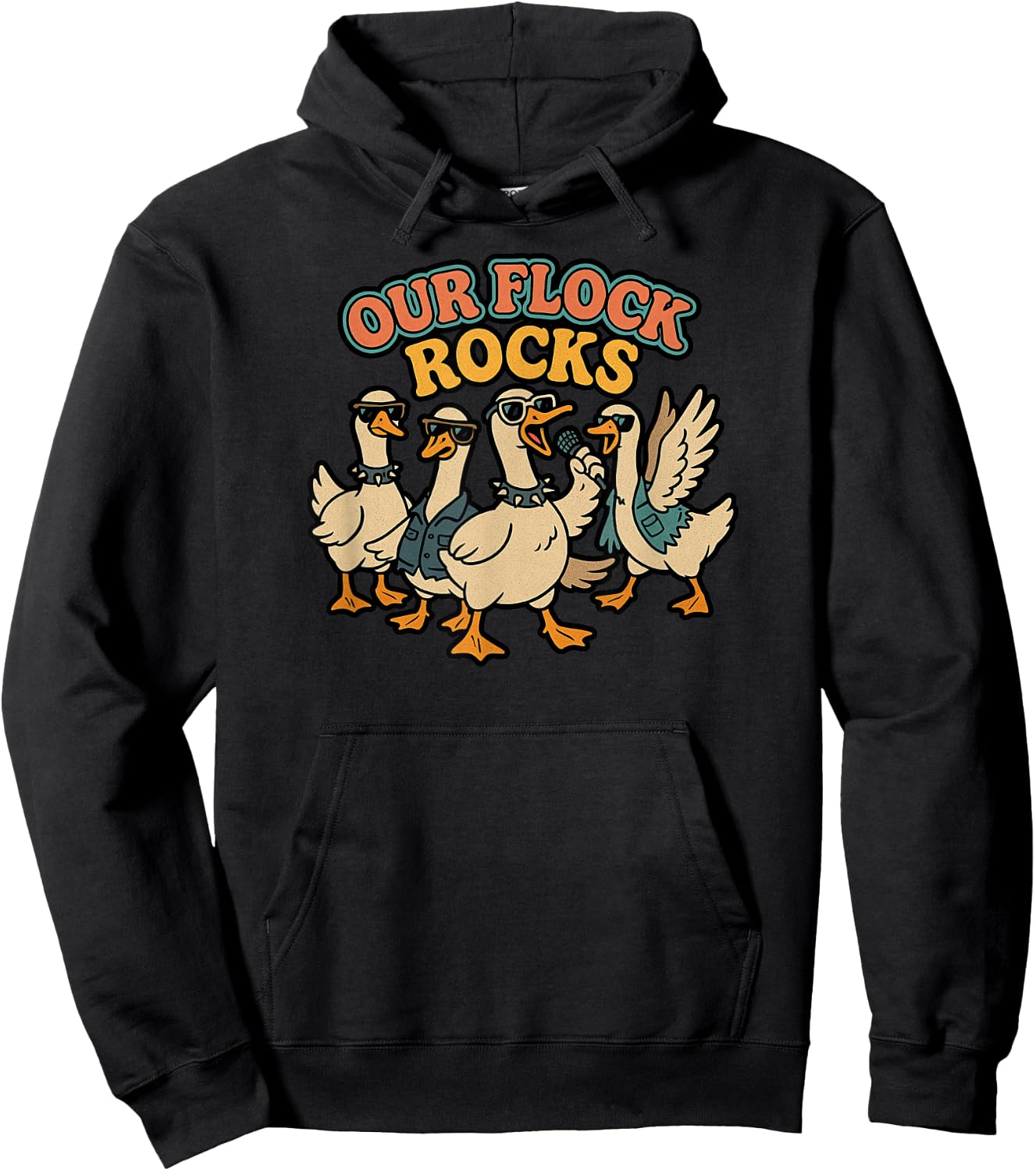 Our Flock Rocks, Punk Geese, Bird Group Vacation Fun Hoodie - Hoodie | Black