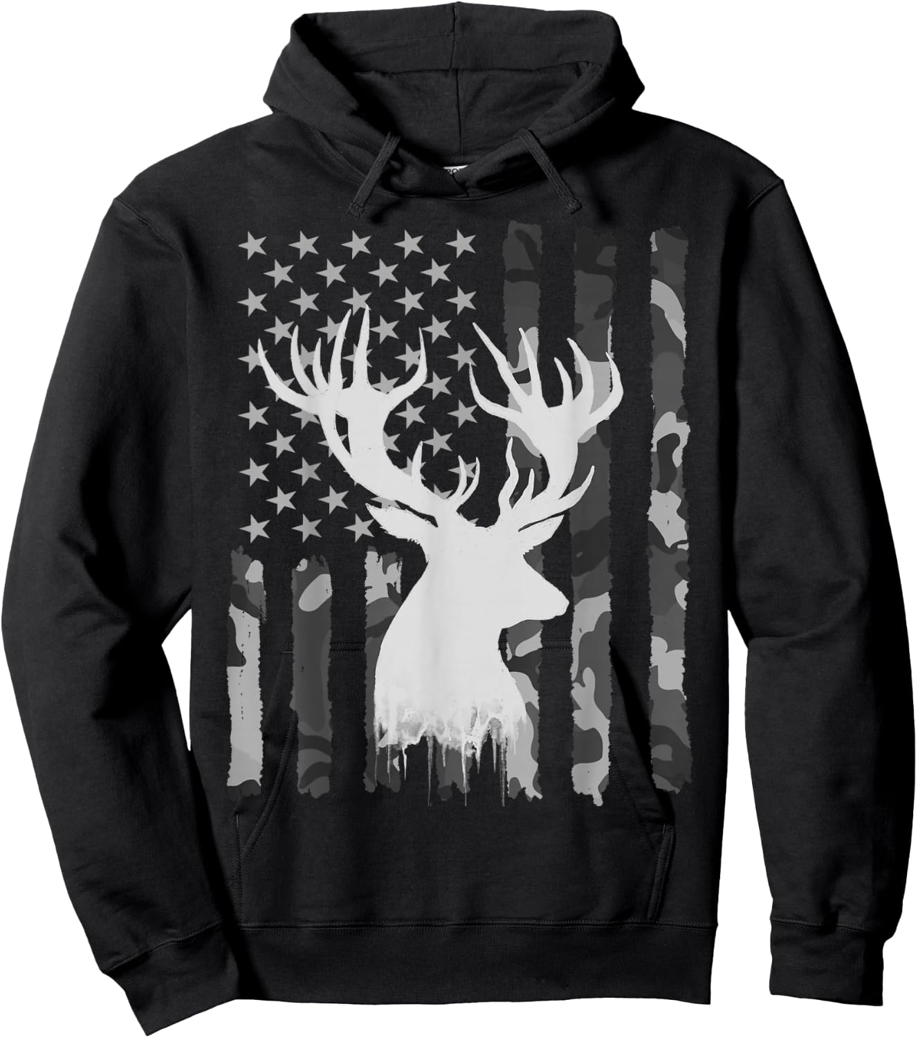 Funny Camouflage USA Flag Whitetail Buck Deer Hunting Lovers Hoodie - Hoodie | Black