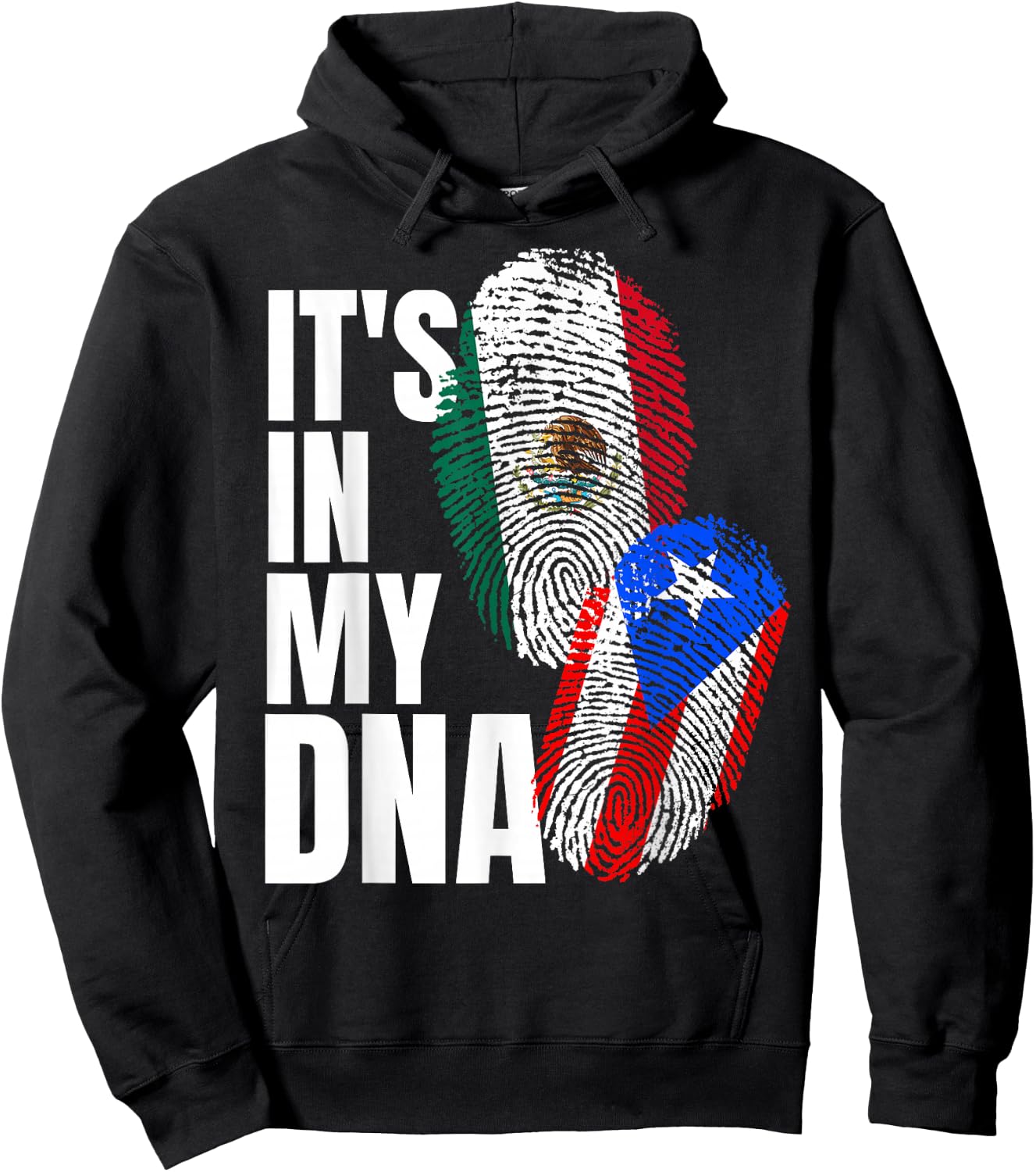 Mexican and Puerto Rican DNA Mix Flag Heritage Hoodie - Hoodie | Black