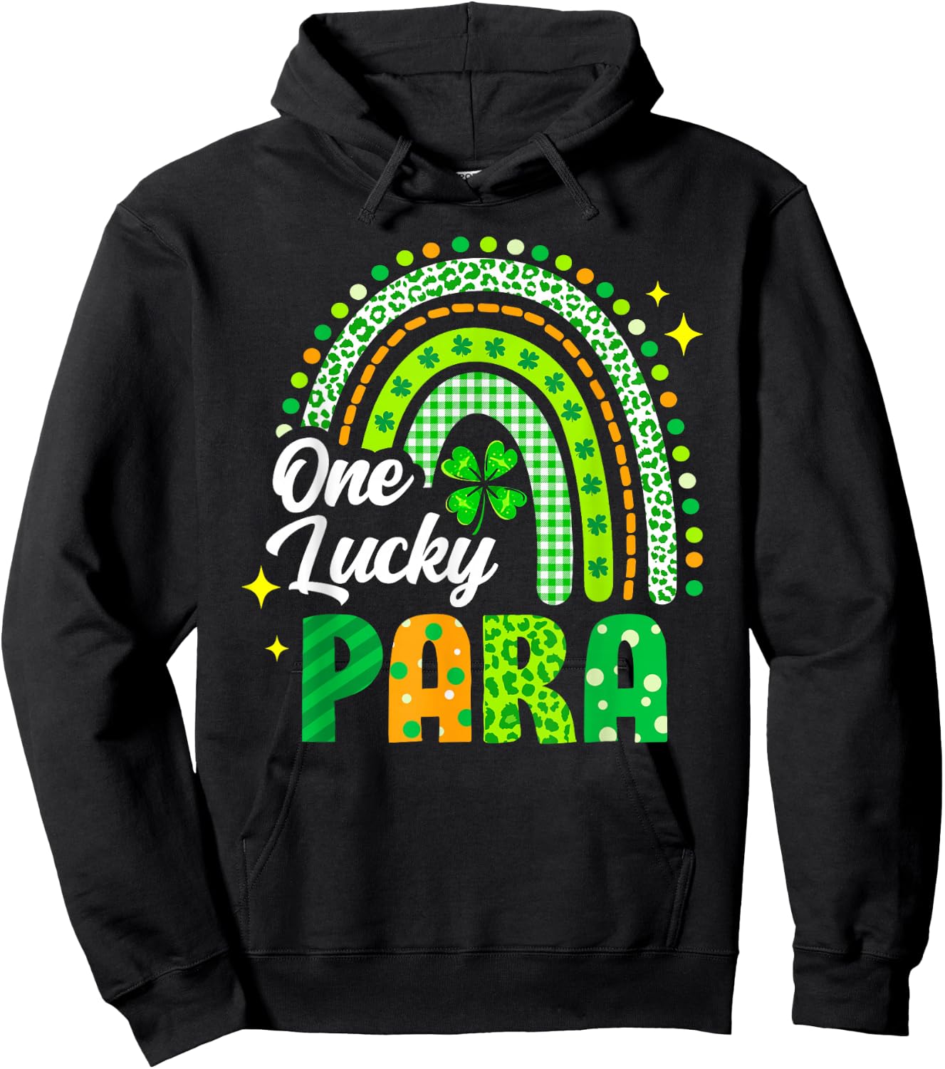 One Lucky Para St Patrick's Day Rainbow Leopard Shamrock Hoodie - Hoodie | Black