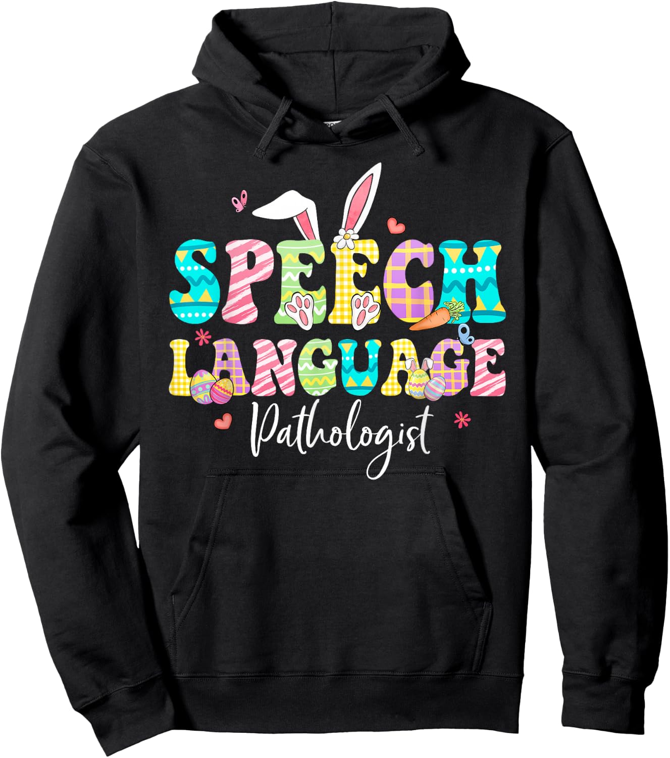 Speech Language Pathologist Happy Easter SLP Bunny Eggs Hoodie - Hoodie | Black