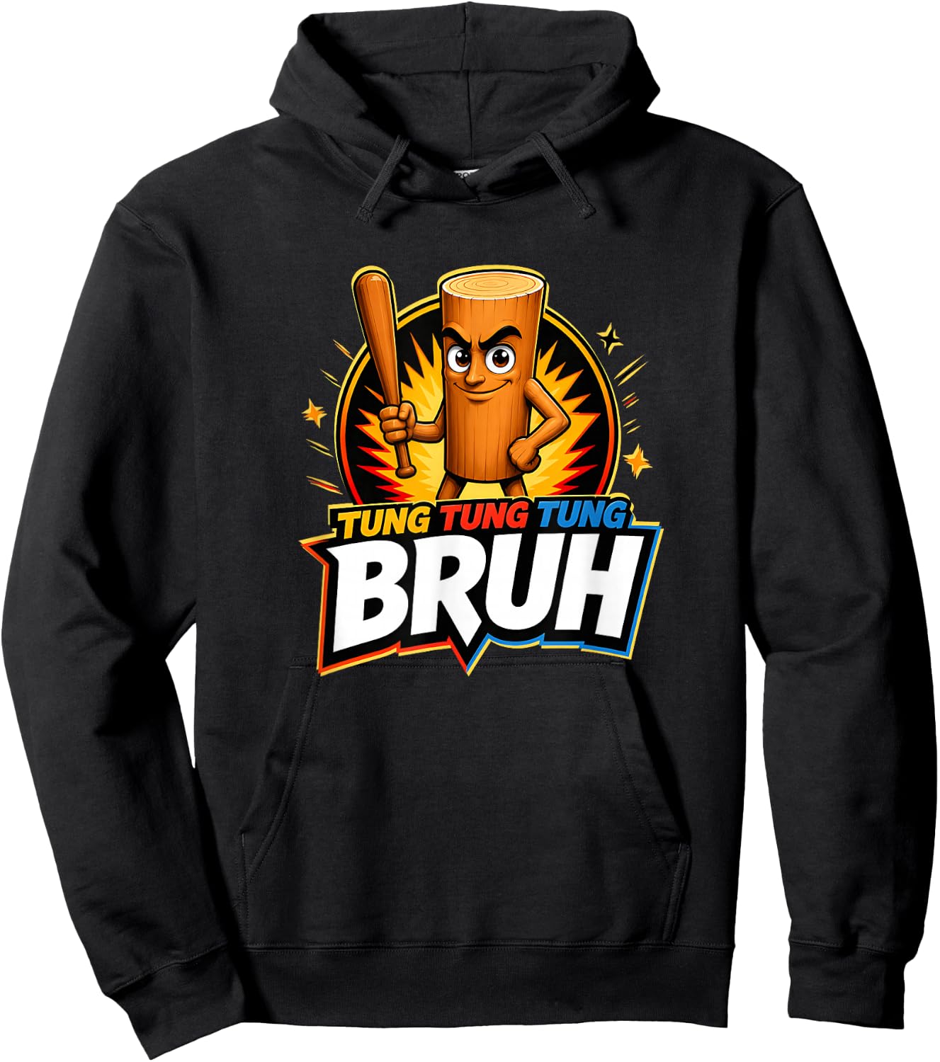 Surreal Italian Brainrot Meme Tung Tung Tung Sahur Bruh Hoodie - Hoodie | Black