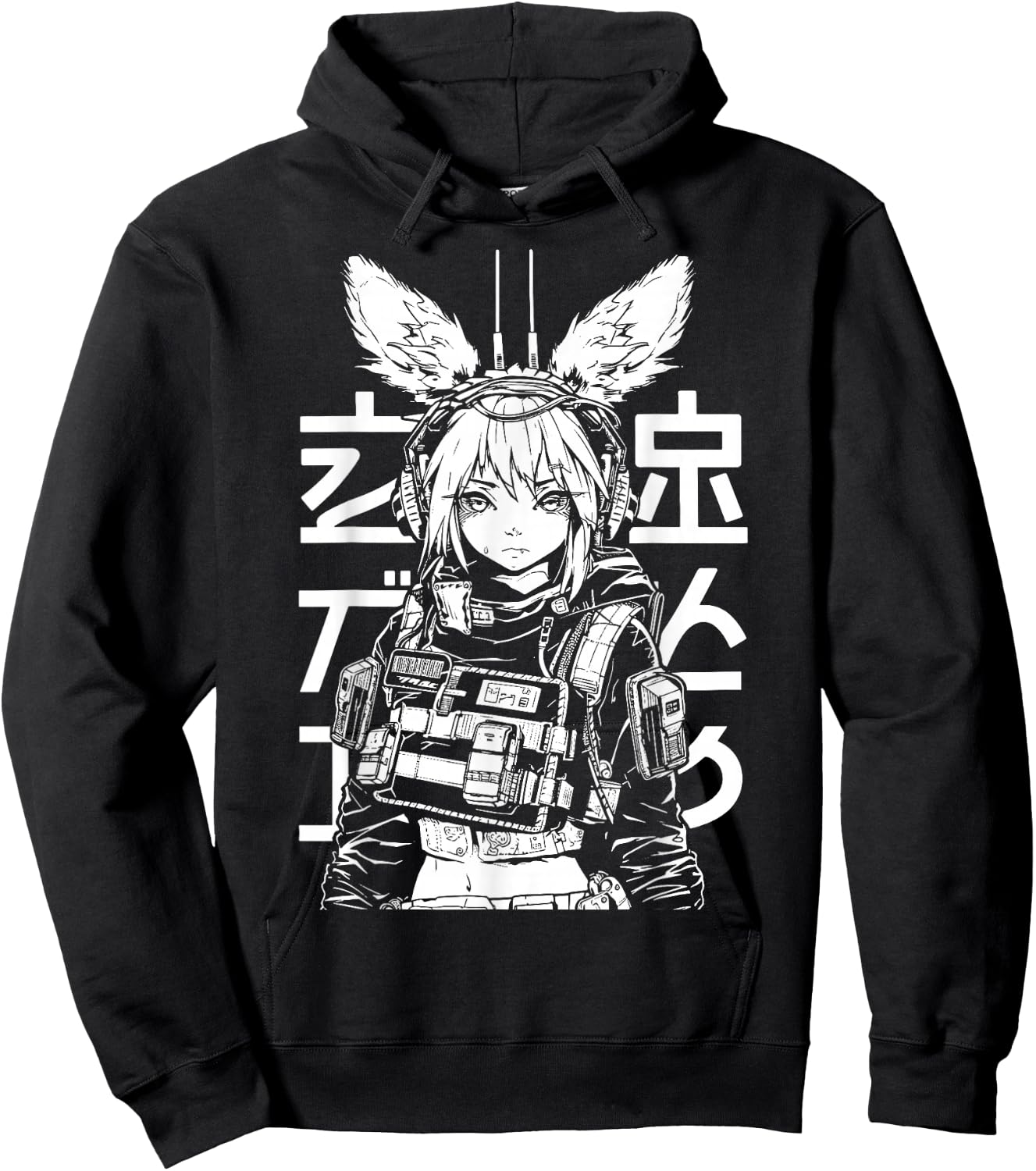 Anime Manga Punk Bunny Girl | Cyberpunk Japanese Harajuku Hoodie - Hoodie | Black