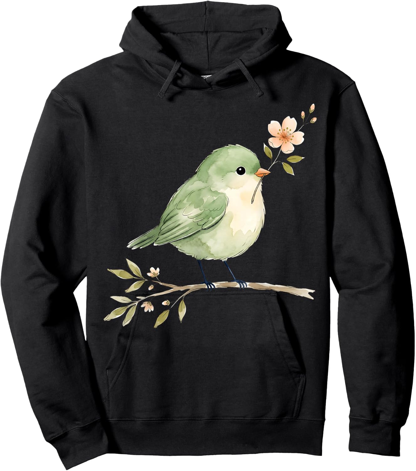 Cute Bird with Flower Vintage Nature Lover Spring Aesthetic Hoodie - Hoodie | Black
