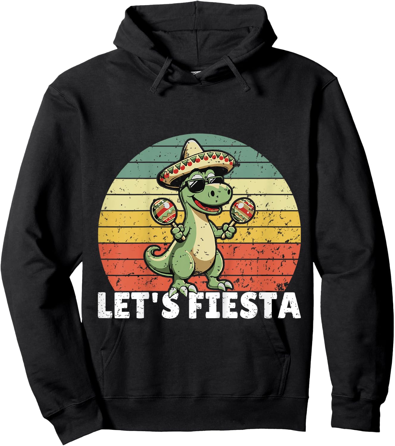Kids Let’s Fiesta Mexican Dino Cinco De Mayo Toddler Boys Hoodie - Hoodie | Black