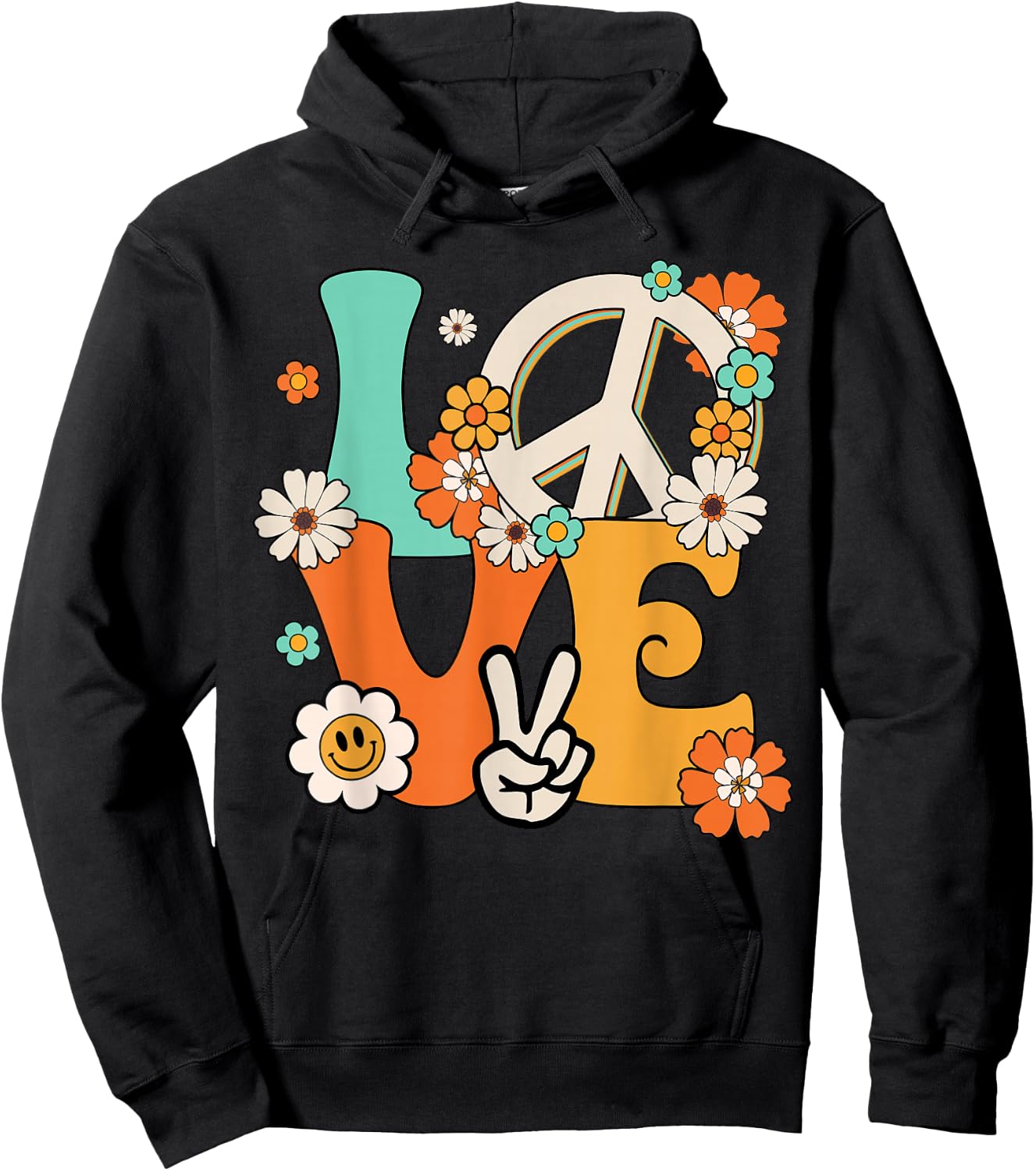 Peace Sign Love 60s & 70s Hippie Style Shirt Hoodie - Hoodie | Black
