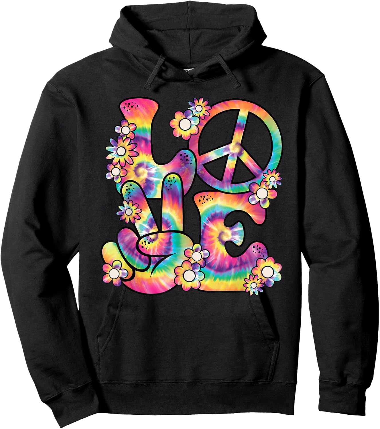 Hippie Love Peace 60s 70s Theme Party Outfit Costume , black Hoodie - Hoodie | Black