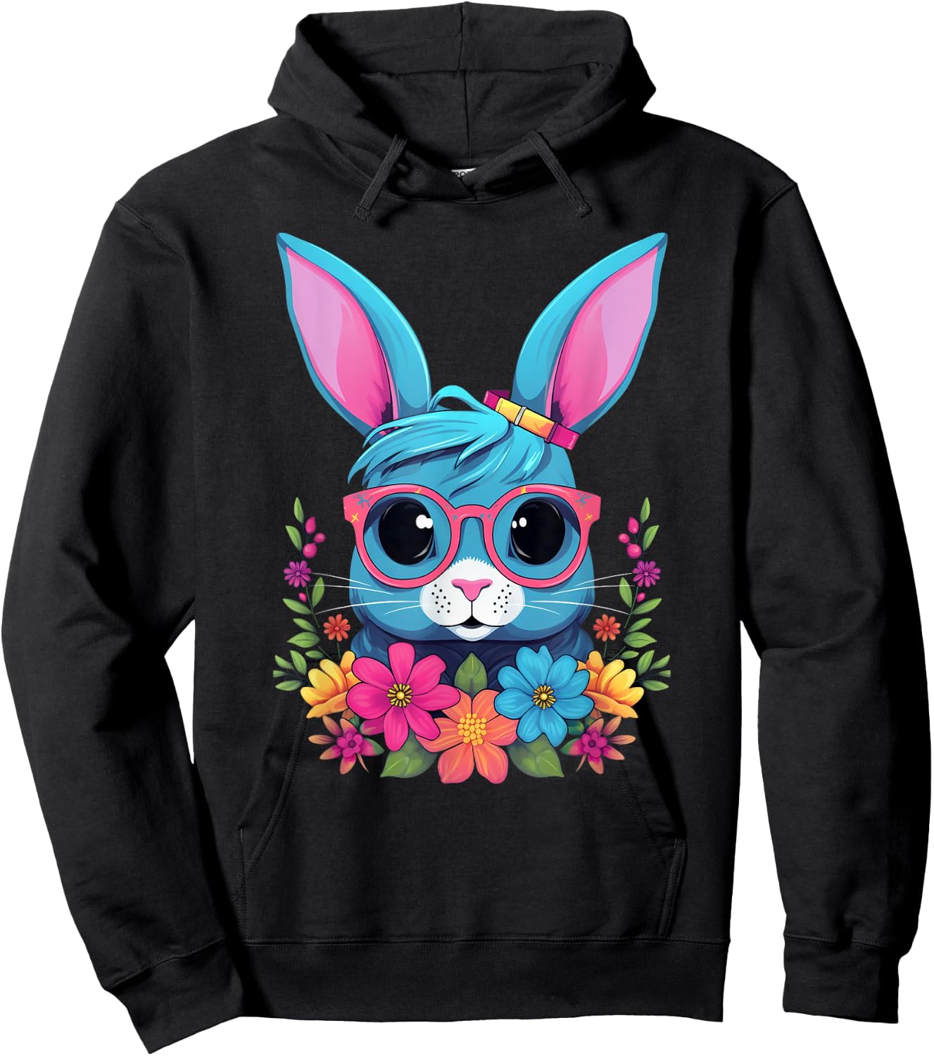 Cute Rabbit Girl With Flowers I Rabbit Hoodie - Hoodie | Black