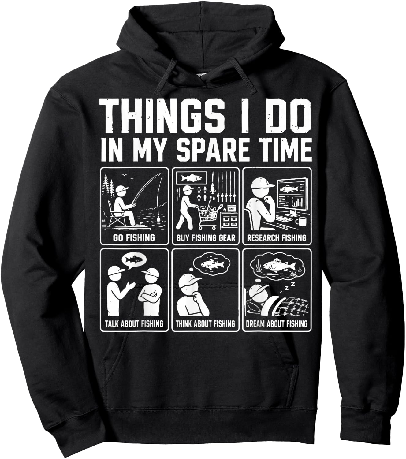 Things I Do in My Spare Time Funny Fishing Humor Hoodie - Hoodie | Black