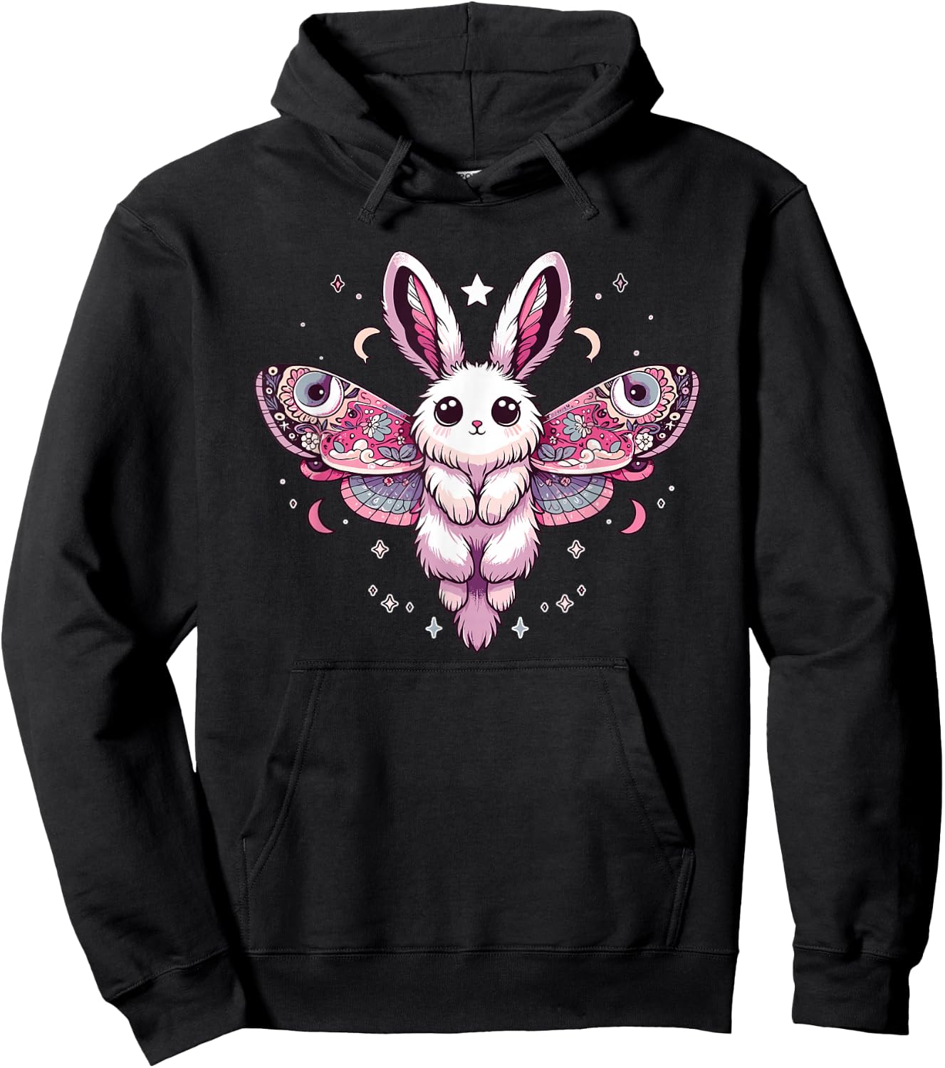 Kawaii Pastel Goth Cute Creepy Bunny Moth Hoodie - Hoodie | Black