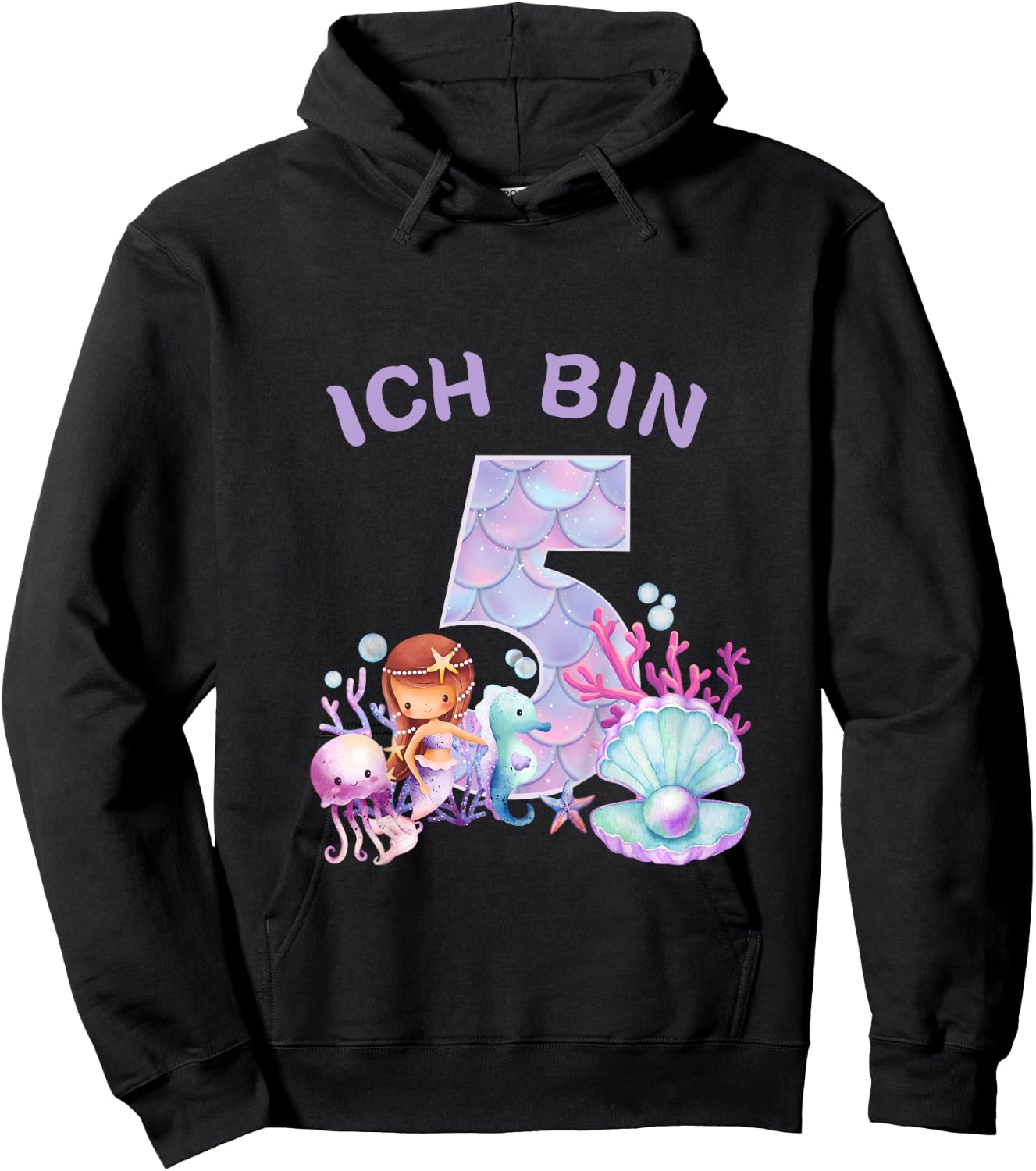 Kids Kids 5th Birthday Shirt Mermaid Mermaid Girls 5 Years , black Hoodie - Hoodie | Black