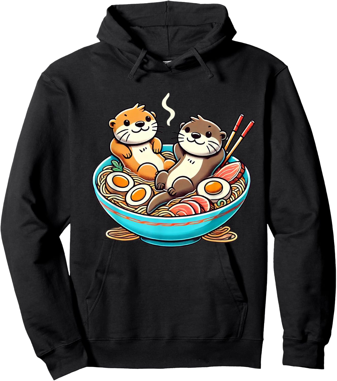 Kawaii Otter Shirt Japanese Ramen noodles Soup Otter Lover Hoodie - Hoodie | Black