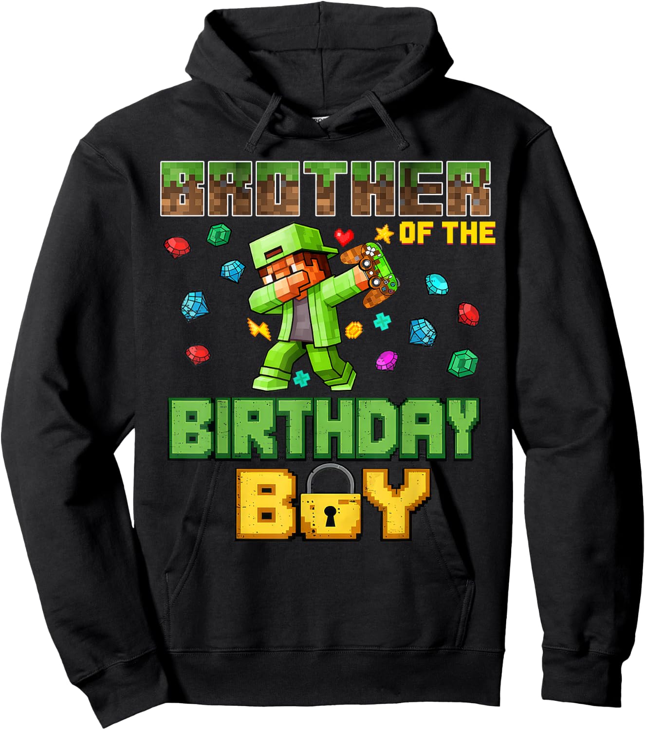 Brother of The Birthday Boy Video Gamer Pixel Dab Number Hoodie - Hoodie | Black