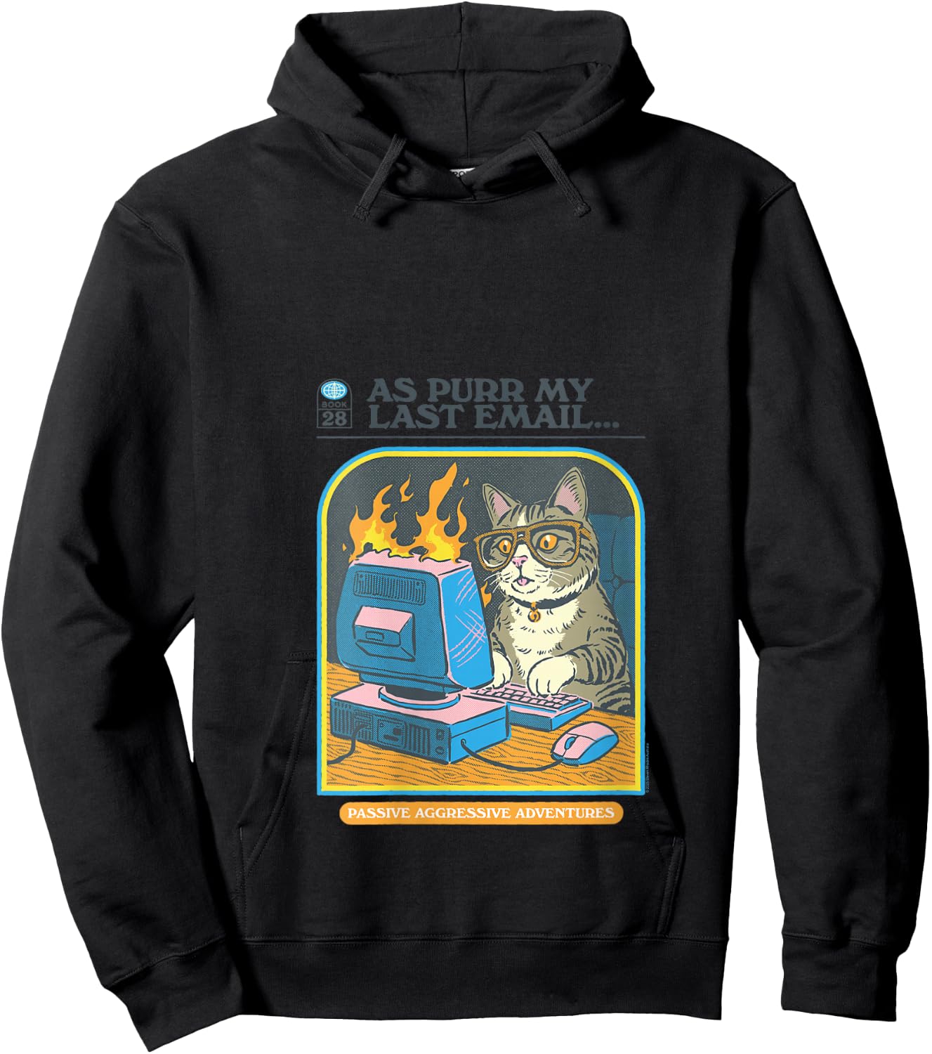 Steven Rhodes As Purr My Last Email Cat Humor V-Neck Hoodie - Hoodie | Black