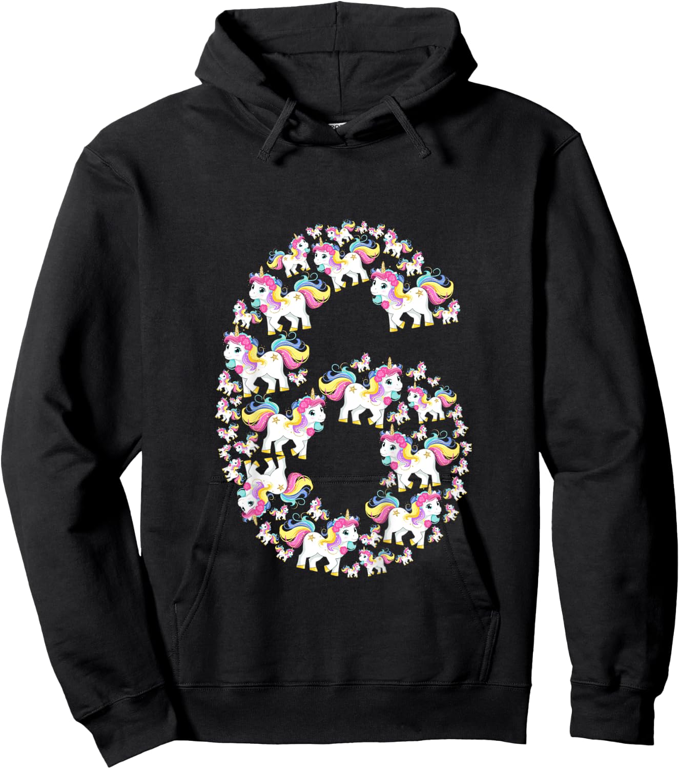Kids Unicorn 6th Birthday Kids Girls 6 Years Old Sixth Six Hoodie - Hoodie | Black