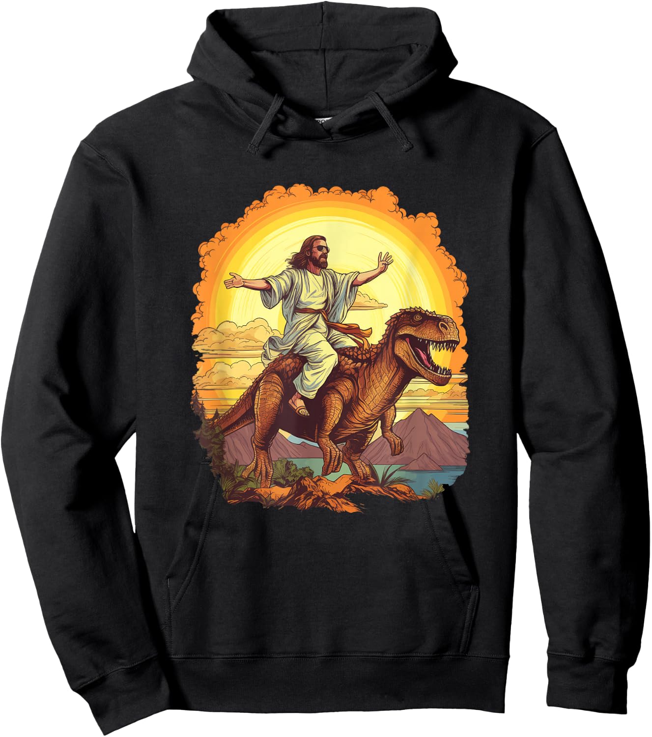 Lustiger Jesus reitender T-Rex Dinosaurier Meme Parodie für Gläubige Hoodie - Hoodie | Black