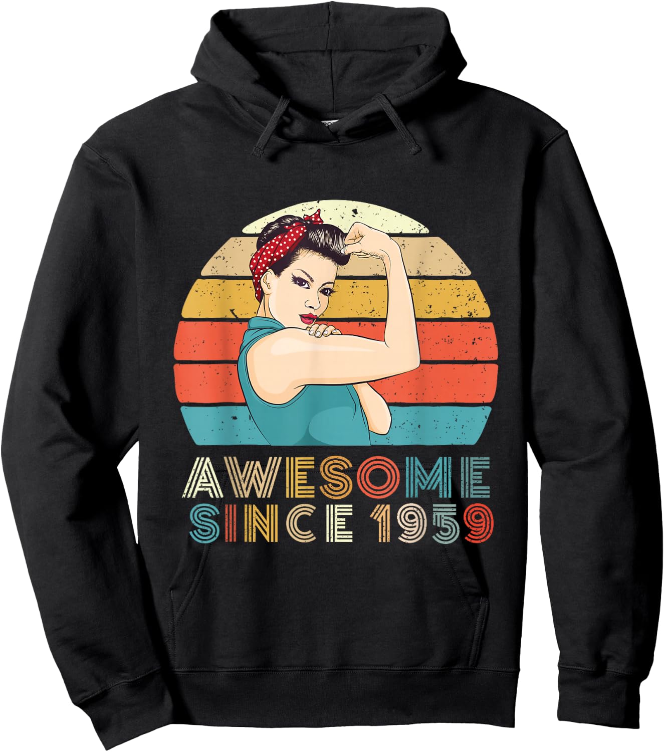 Awesome Since 1959 Strong Woman Year Of Birth Birthday Hoodie - Hoodie | Black