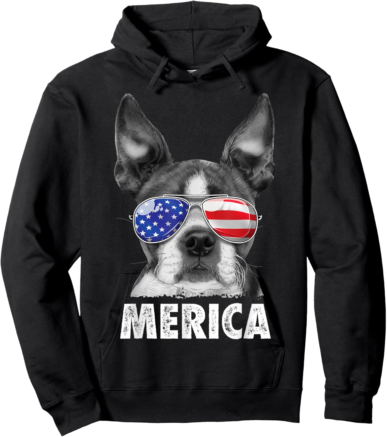 Boston Terrier 4th of July Merica Men Women USA Flag Vintage Hoodie - Hoodie | Black