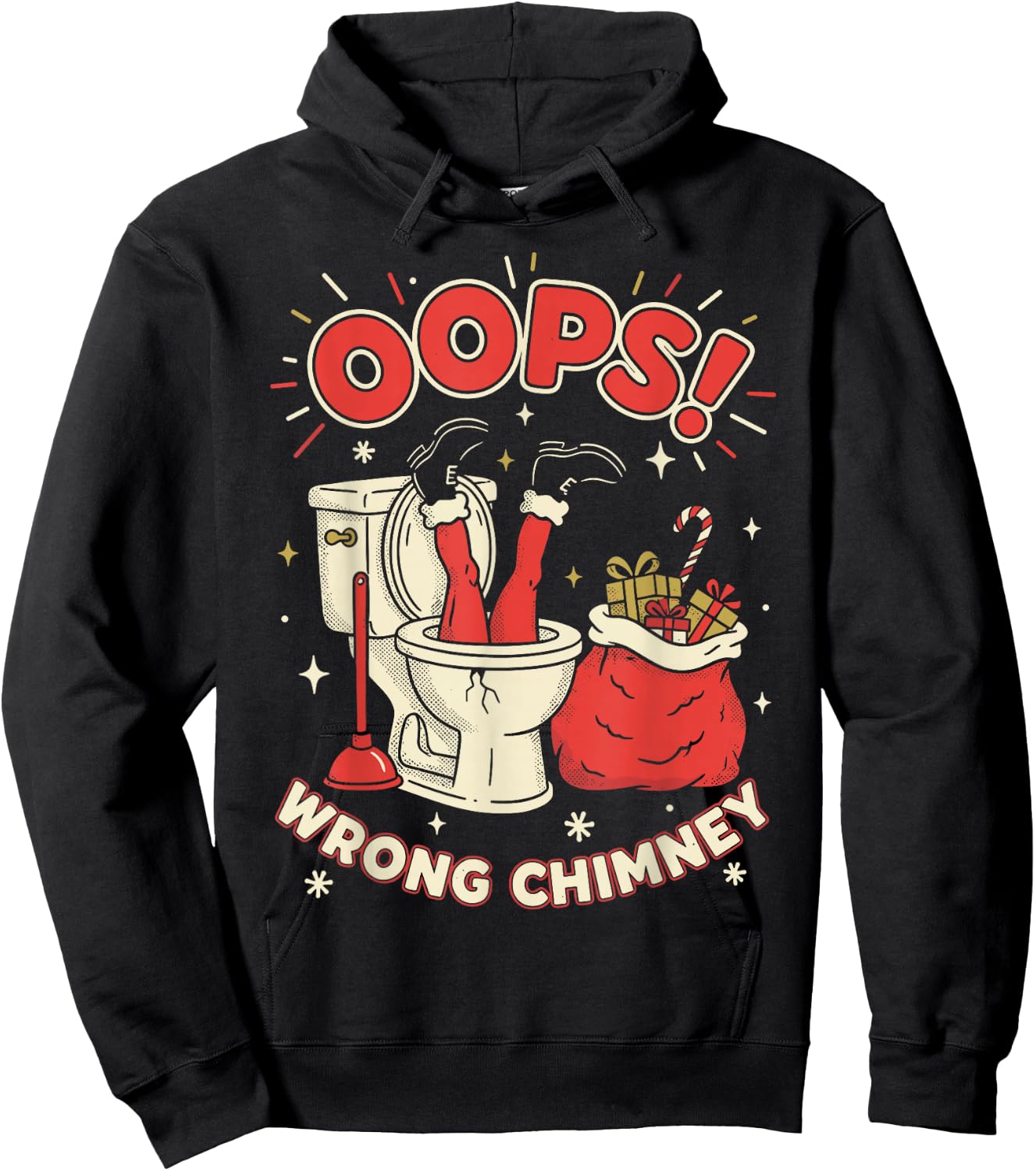 Oops Wrong Chimney Rude Santa Humor Funny Christmas Graphic Hoodie - Hoodie | Black