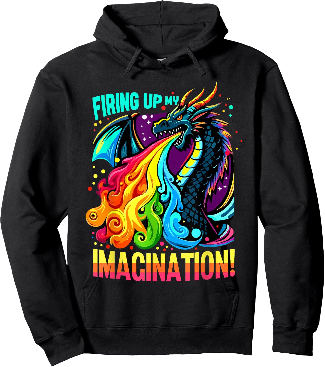 Firing Up My Imagination Colorful Dragon Creativity Hoodie - Hoodie | Black