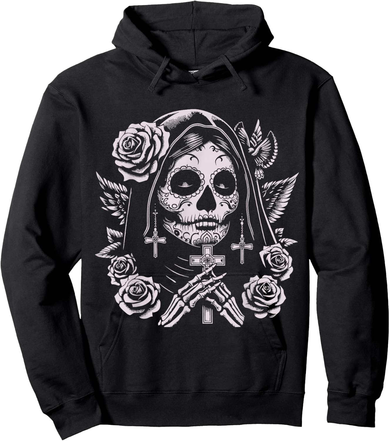 Skull Santa Muerte Grim Reaper , Black, S Hoodie - Hoodie | Black