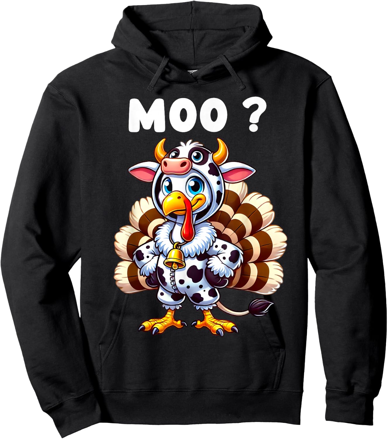 Funny Turkey Moo Thanksgiving Turkey Cow Moo Hoodie - Hoodie | Black