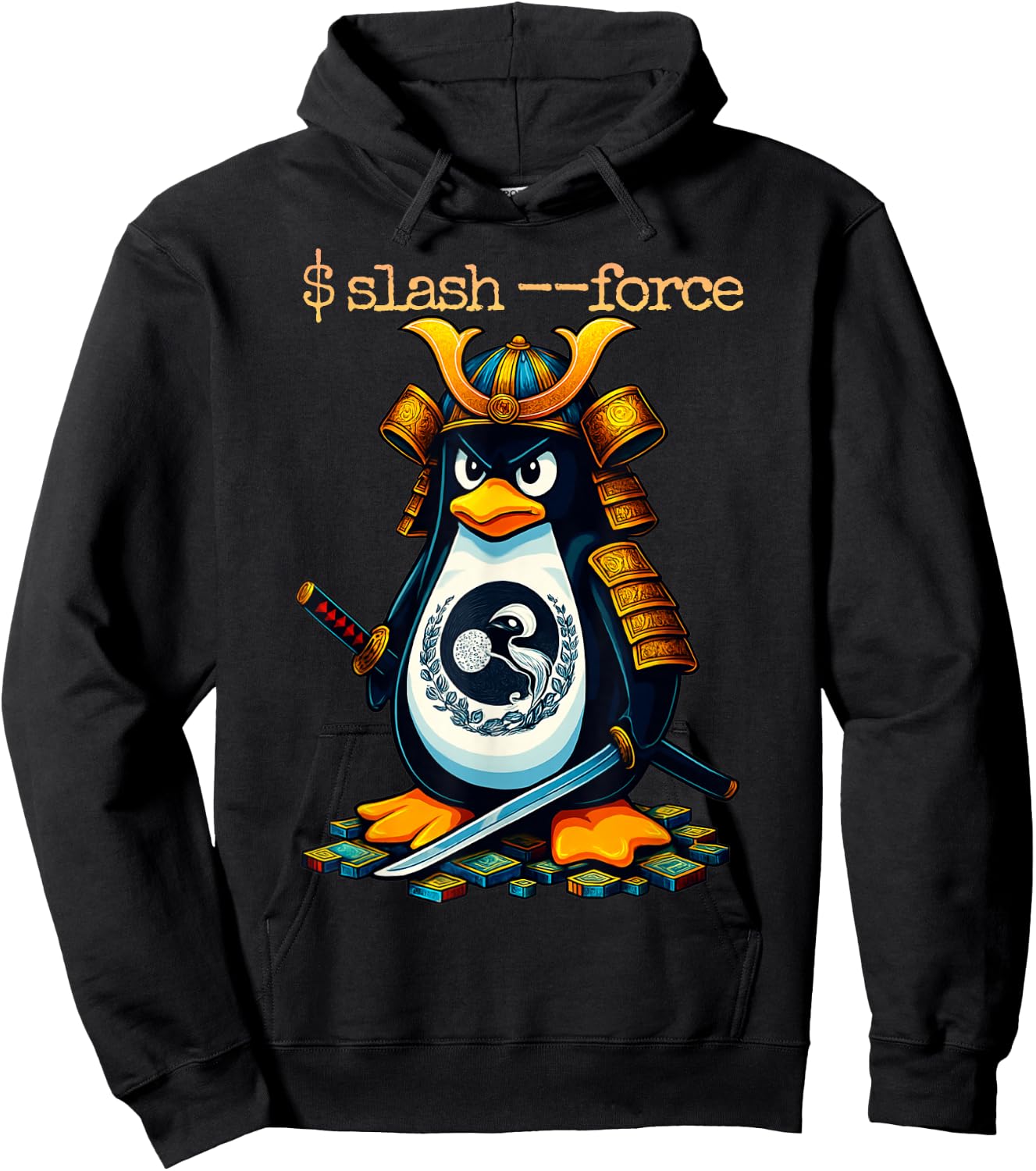 Ancient Linux Penguin Samurai Sword Master Coding Hoodie - Hoodie | Black