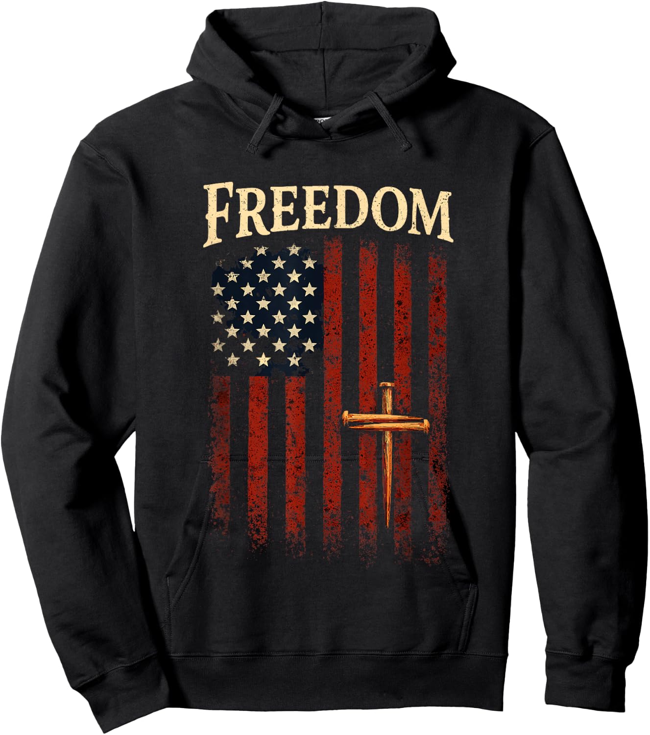 Three Crossed Nails Patriotic American Flag Faith Freedom Hoodie - Hoodie | Black