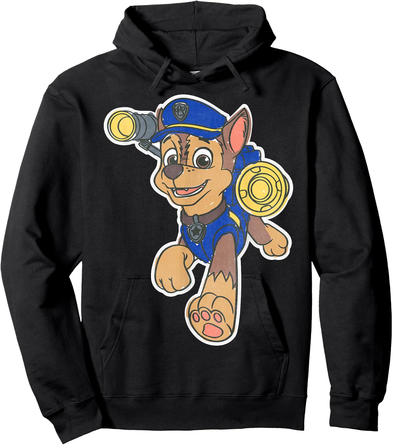 Paw Patrol Chase Character Patch - Boys' Black Short Sleeve Classic Fit - Small Hoodie - Hoodie | Black