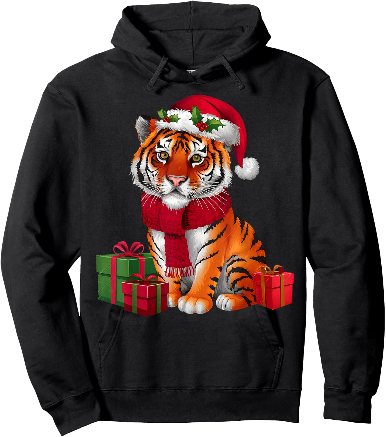 Xmas Holiday Santa Bengal Tiger Christmas Hoodie - Hoodie | Black