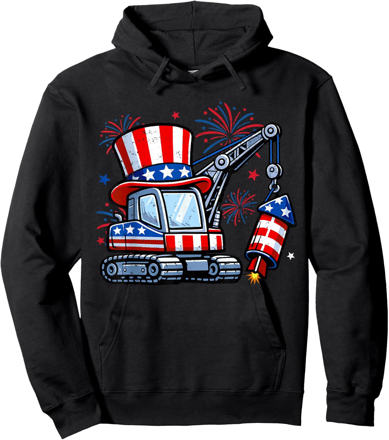 Crane Truck Firecrackers 4th of July Patriotic Boys Toddler Hoodie - Hoodie | Black