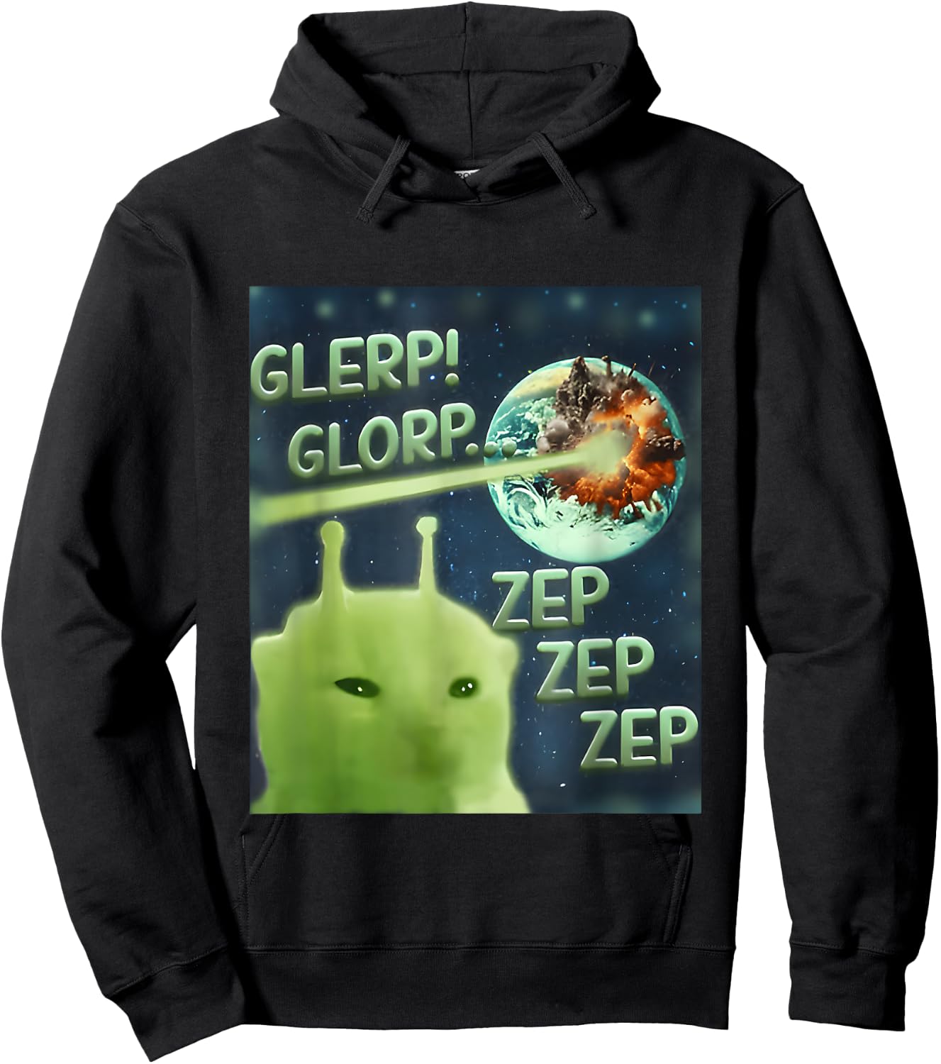 Glerp Glorp Funny Alien Cat Meme, Brainrot , Costume Hoodie - Hoodie | Black