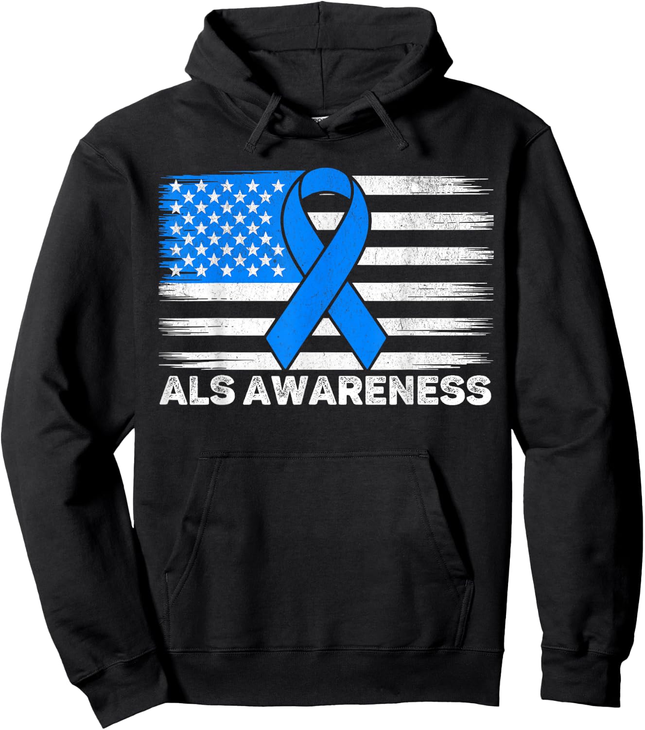 ALS Awareness Month USA American Flag Men Dad Husband ALS Hoodie - Hoodie | Black