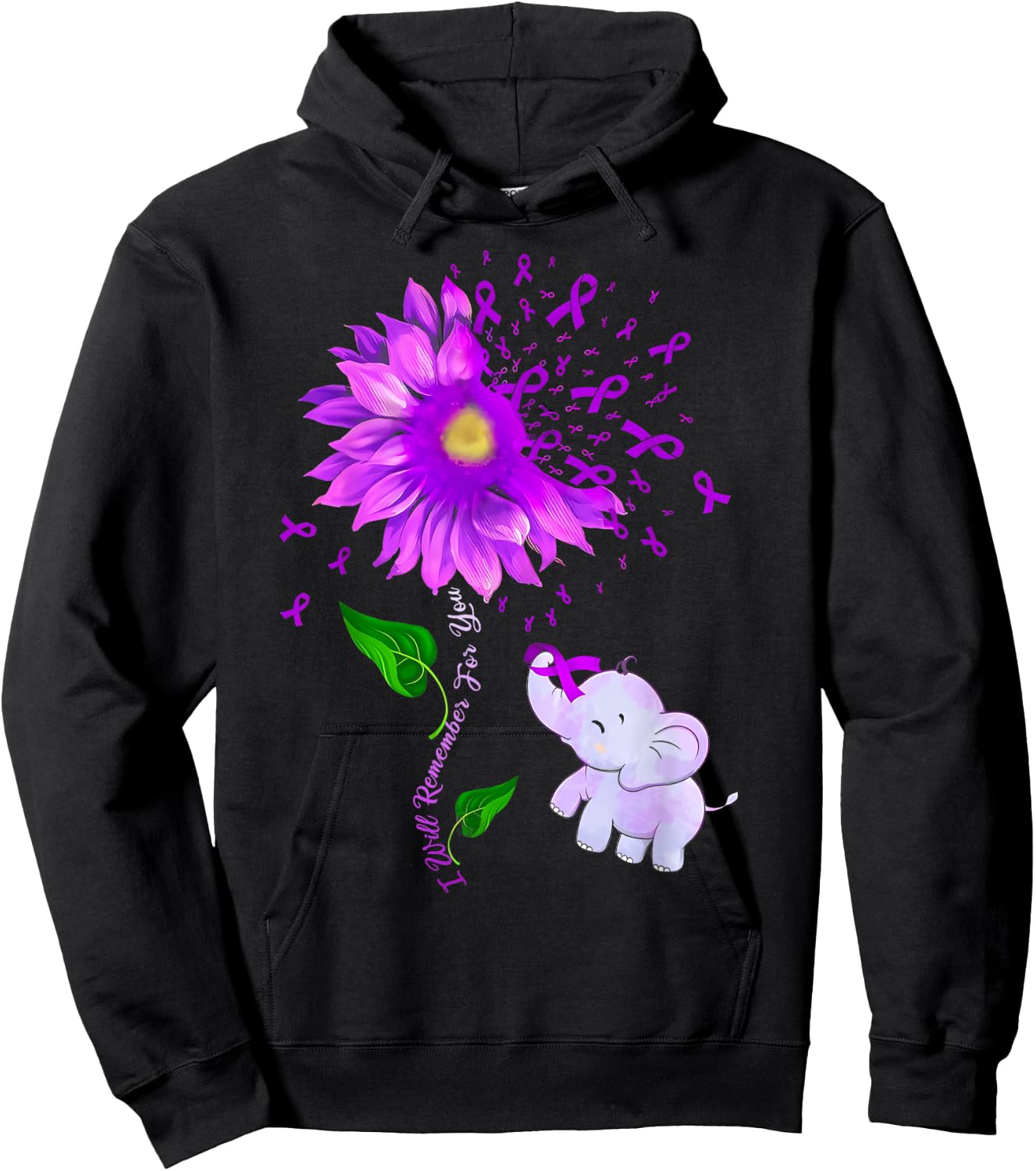 I'll Remember For You Purple Elephant Alzheimer's Awareness Hoodie - Hoodie | Black