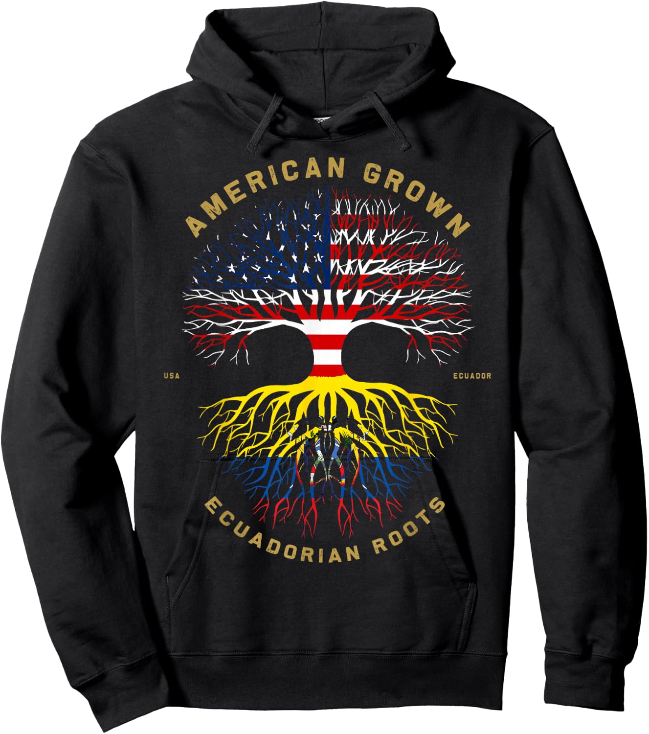 American Grown with Ecuadorian Roots Tree USA Flag Gifts Hoodie - Hoodie | Black