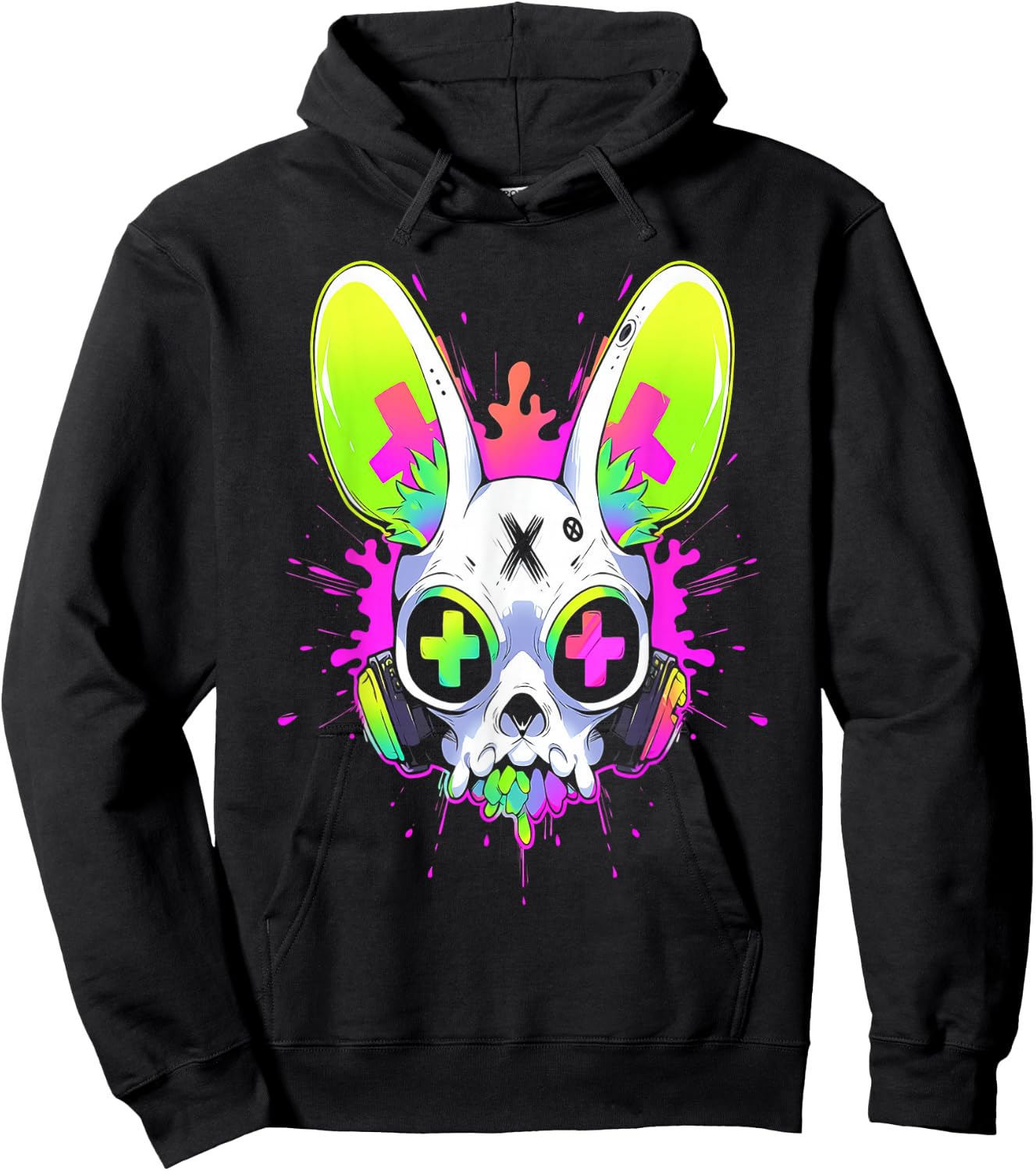 Psychedelic Techno Rabbit | Rave EDM Punk Grunge Aesthetic Hoodie - Hoodie | Black