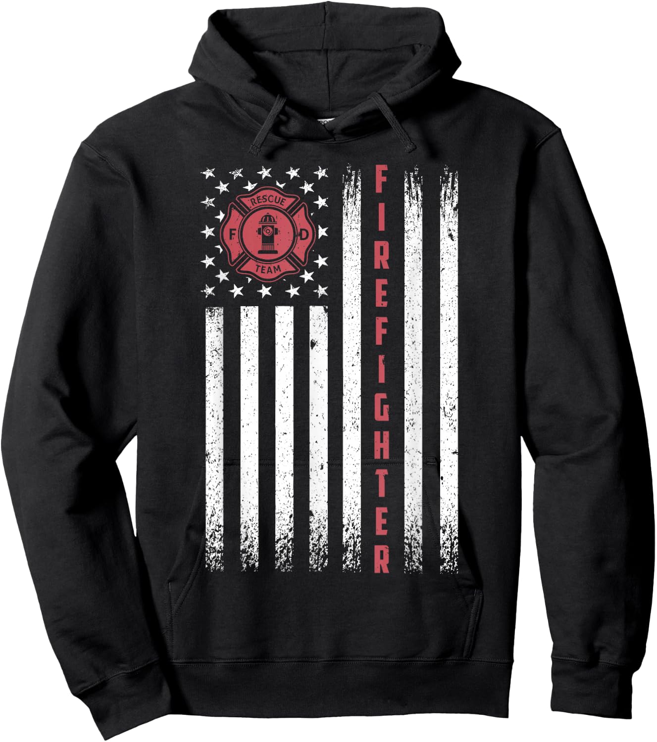 Firefighter Patriotic Usa American Flag Hoodie - Hoodie | Black