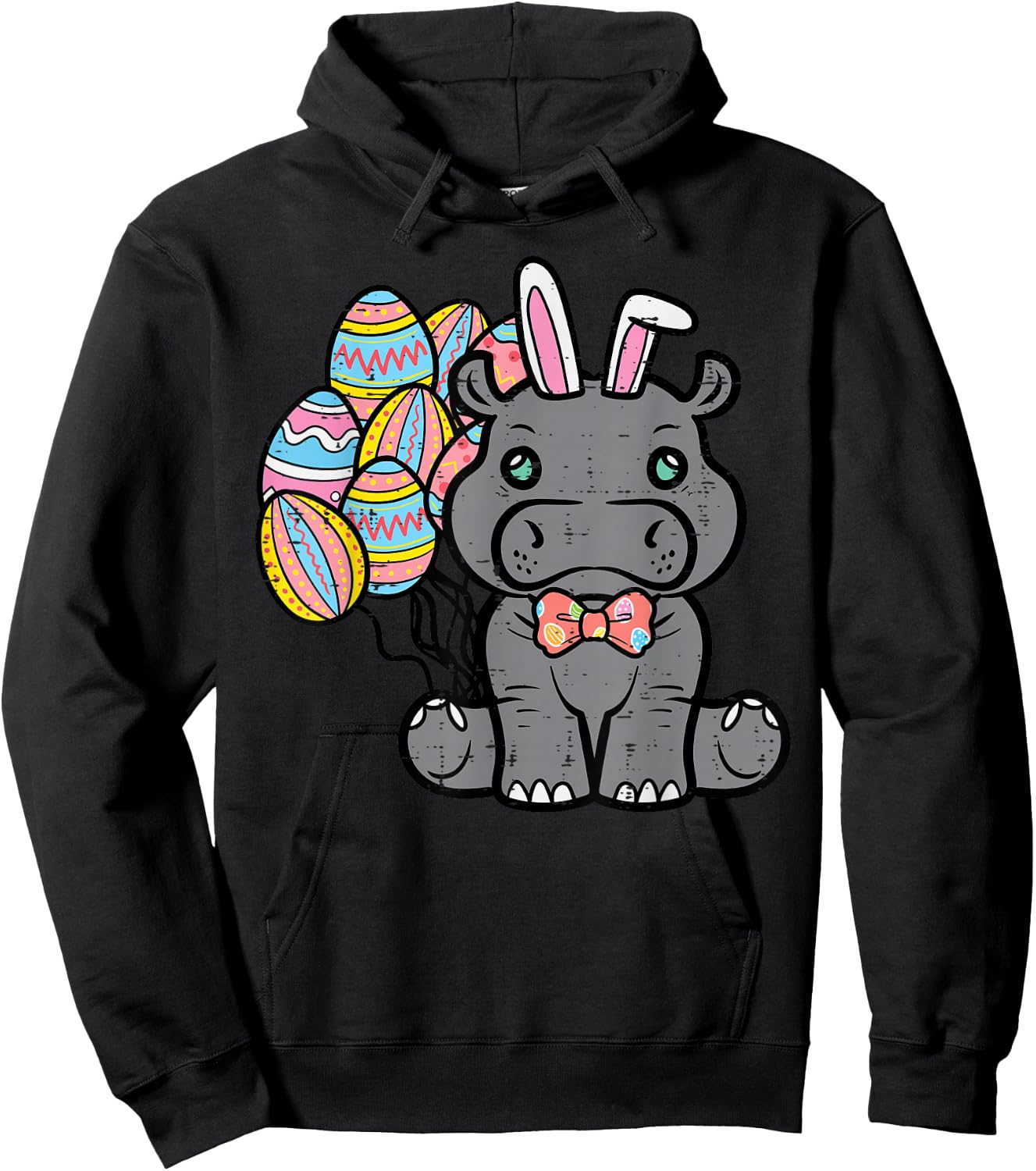 Easter Hippo Bunny Eggs Hippopotamus Girls Boys Kids Women Hoodie - Hoodie | Black