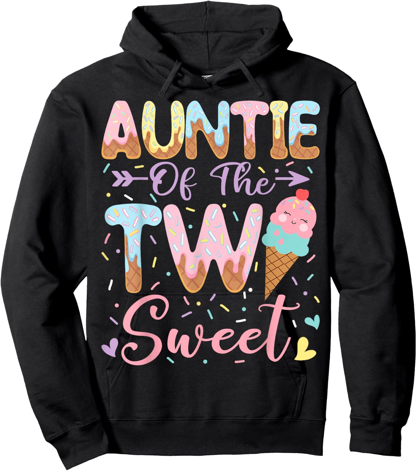 Auntie of The Two Sweet 2nd Birthday Girl Ice Cream Hoodie - Hoodie | Black