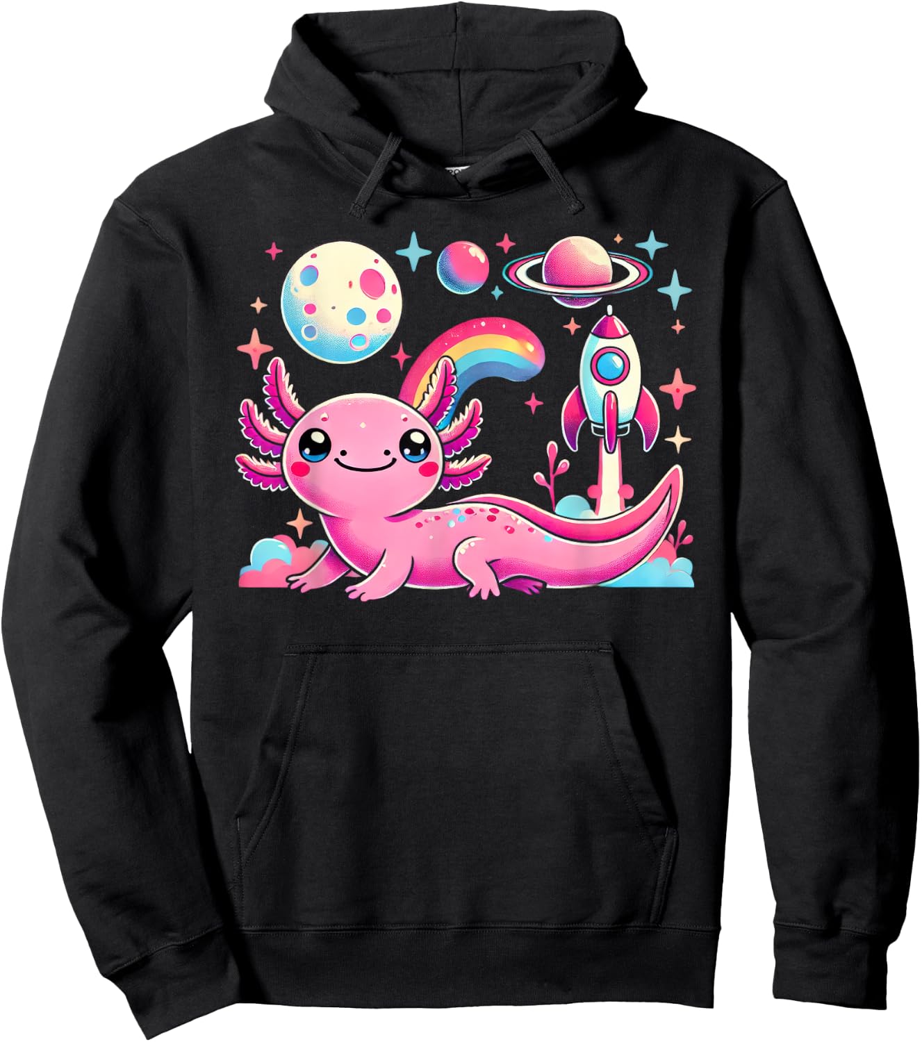 Kawaii Anime Astronaut Axolotl Lover Planets Space Kids Hoodie - Hoodie | Black