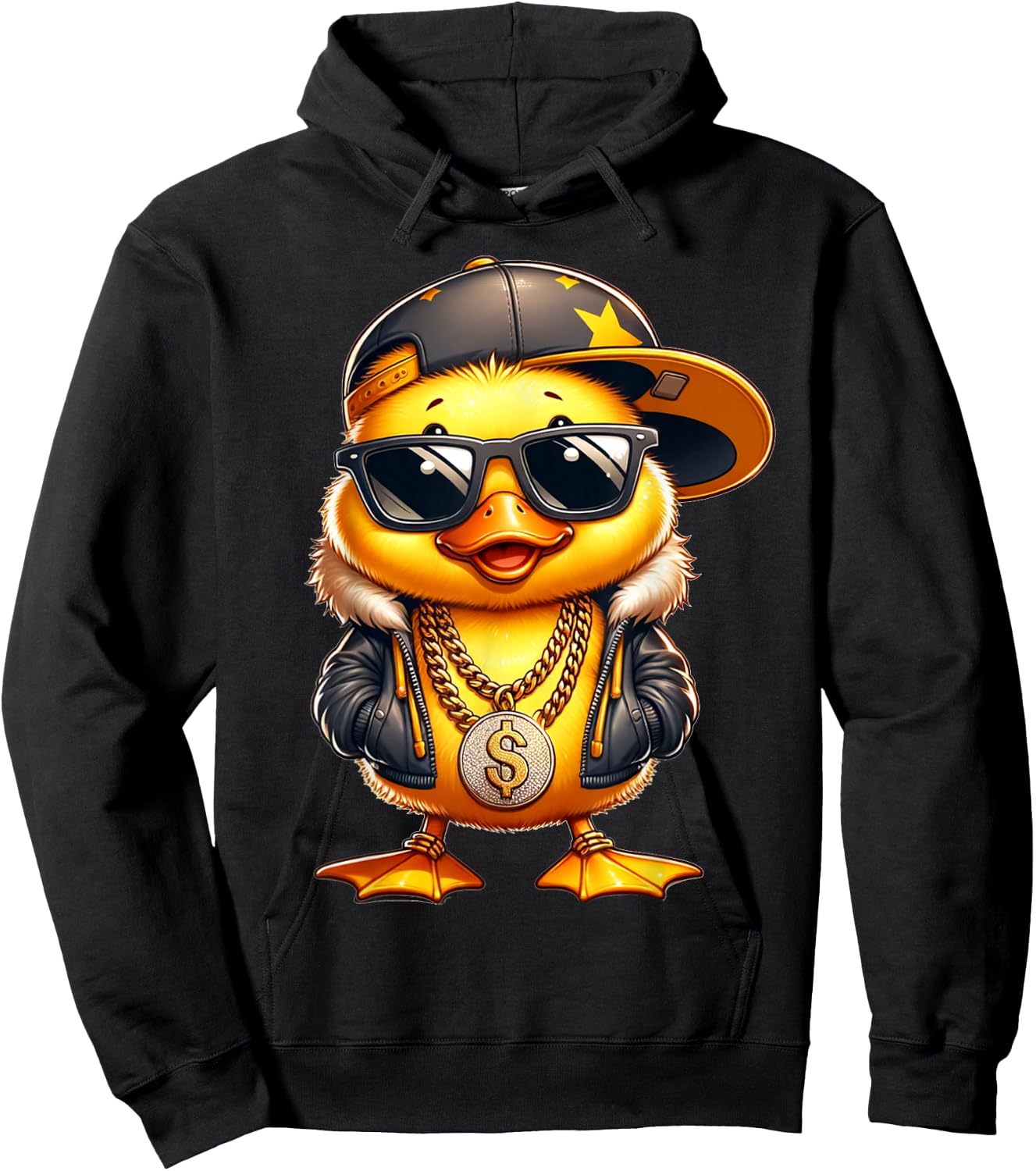 Entchen Designer Designs Cute Duckling Rapper , Children, Men, Women, Black, S Hoodie - Hoodie | Black
