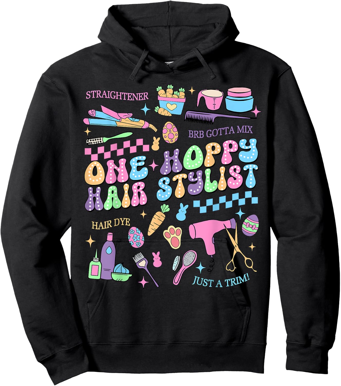 Retro One Hoppy Hair Stylist Easter Day Hairdresser Hoodie - Hoodie | Black
