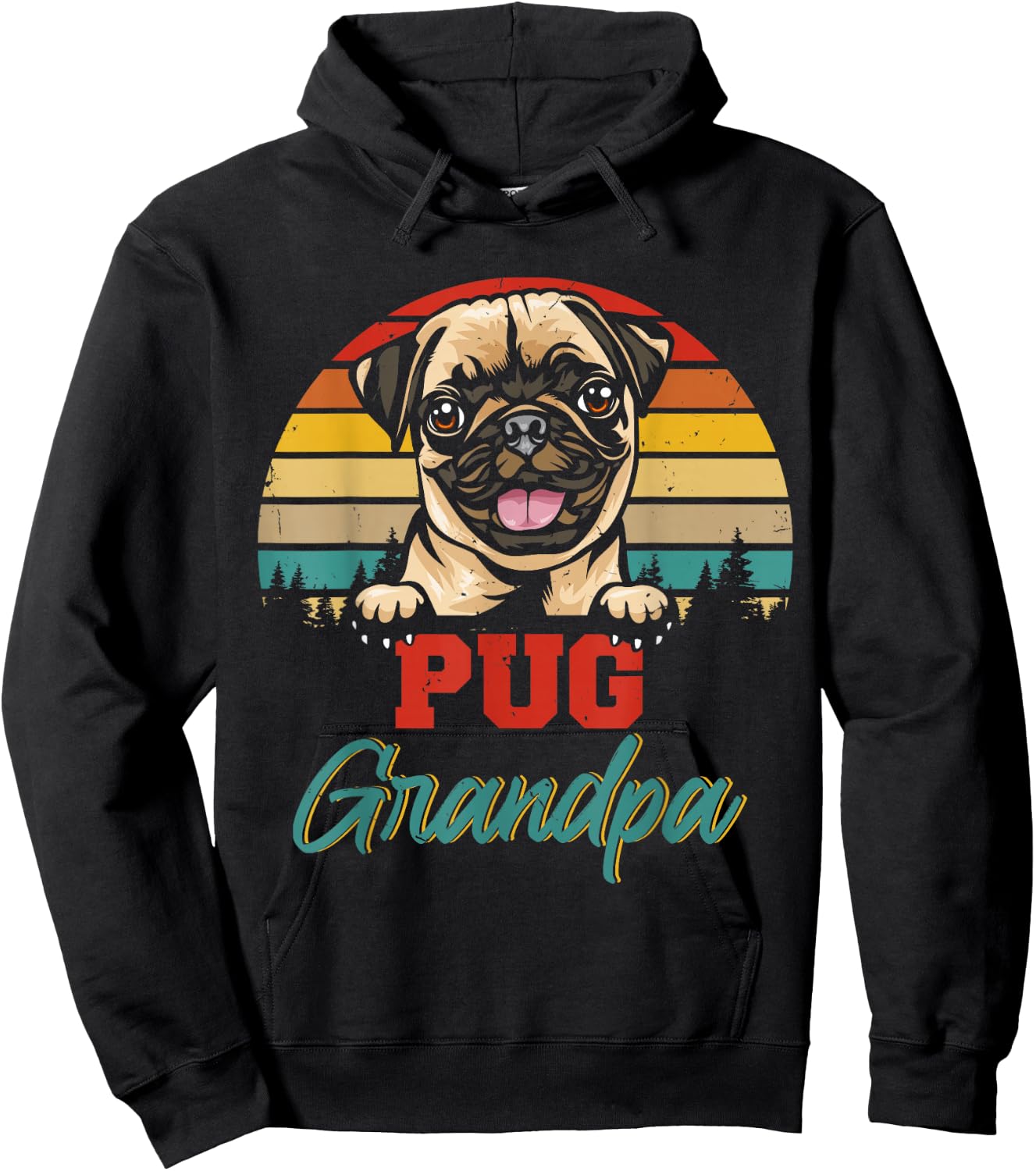 Vintage Retro Pug Grandpa Cool Father's Day Dog Lover Men Women Kids Hoodie - Hoodie | Black