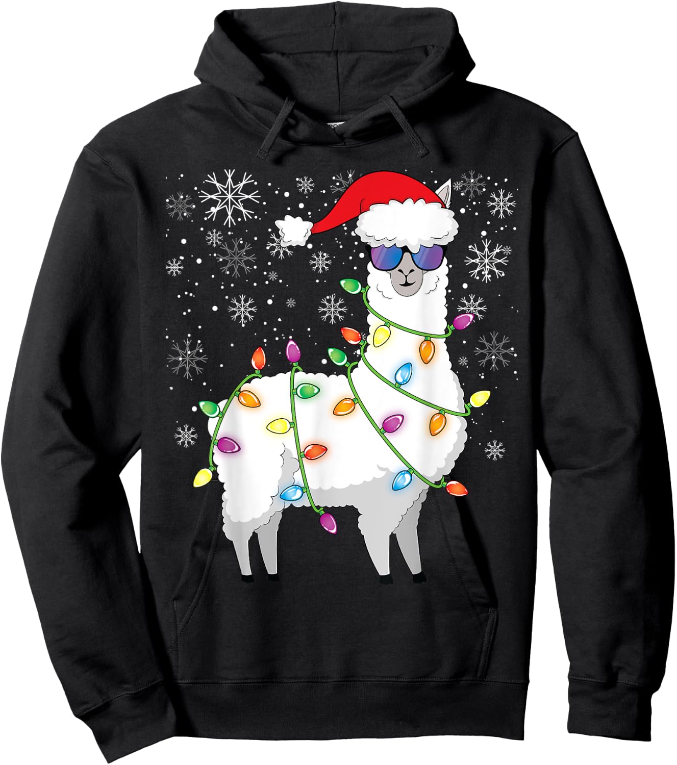 Christmas Llama Funny Christmas Alpaca Santa Llama Hoodie - Hoodie | Black