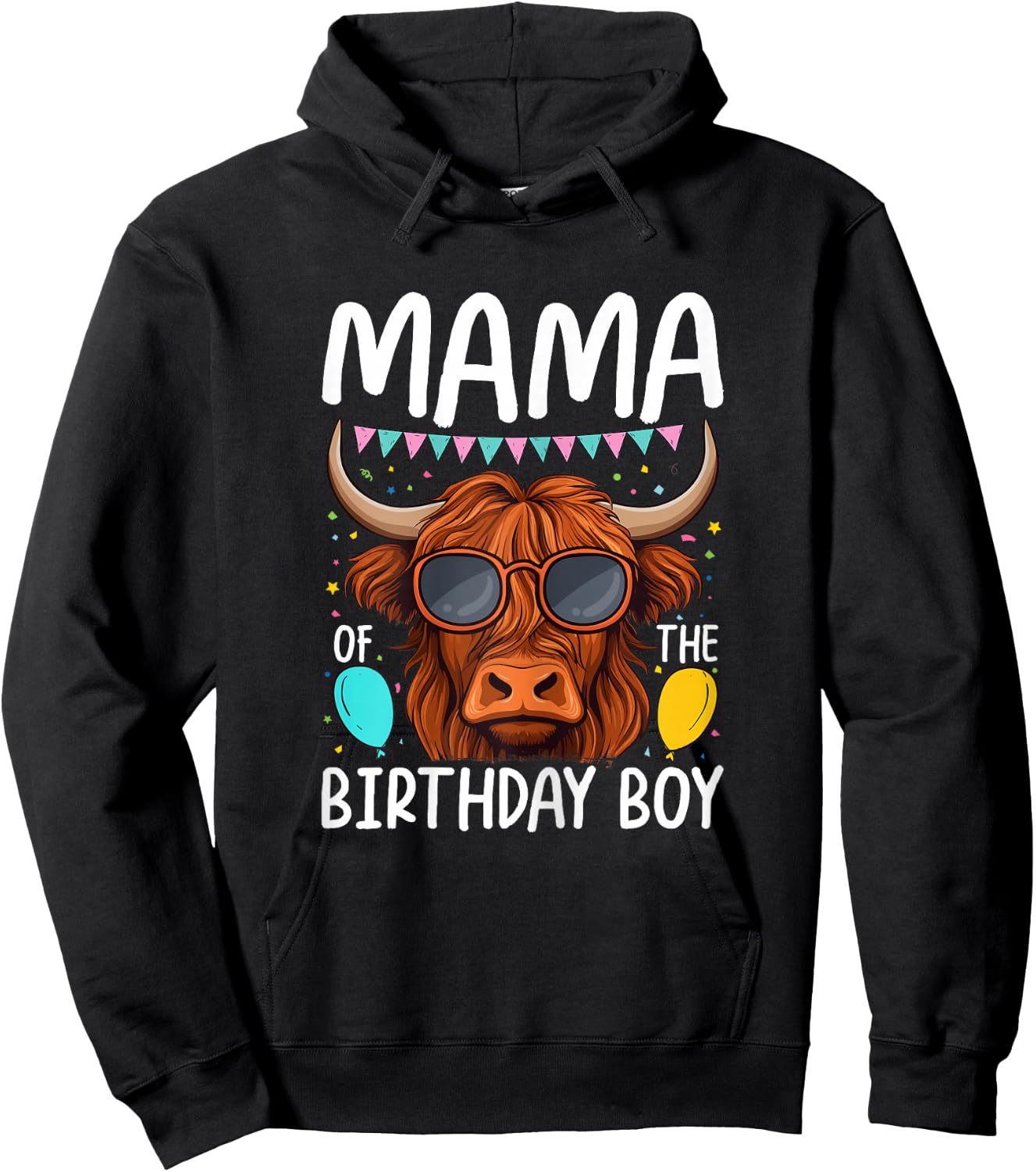 Mama Of The Birthday Boy Highland Cow Hoodie - Hoodie | Black