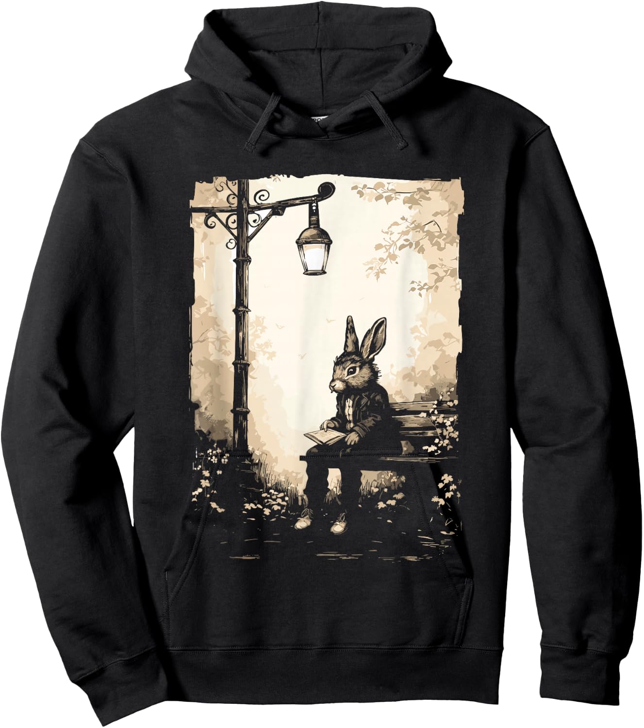 Rabbit with Book on Park Bench Bunny Lover, Men, Women, Kids Hoodie - Hoodie | Black