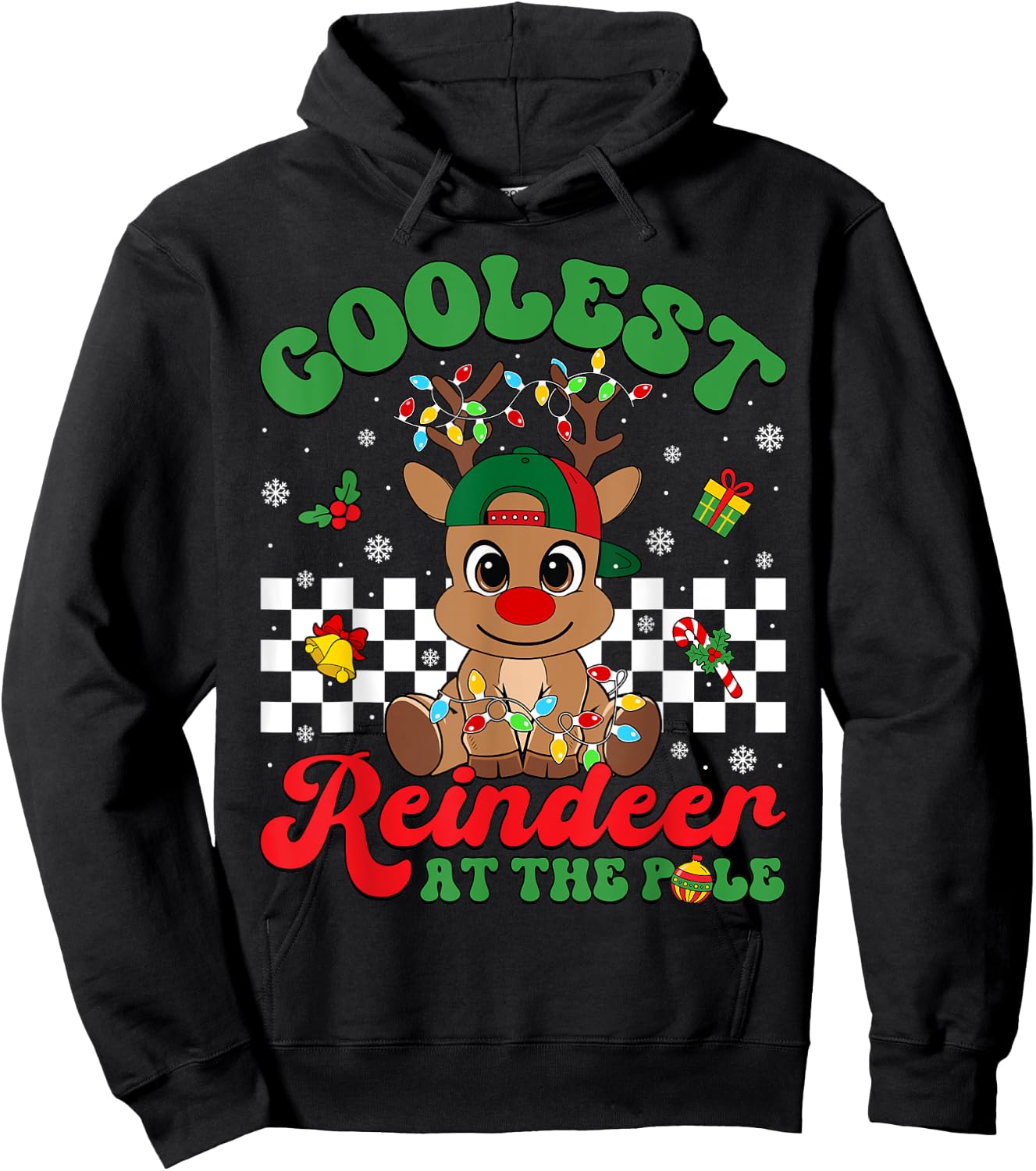 Coolest Reindeer At The Pole North Pole Christmas Boys Kids Hoodie - Hoodie | Black