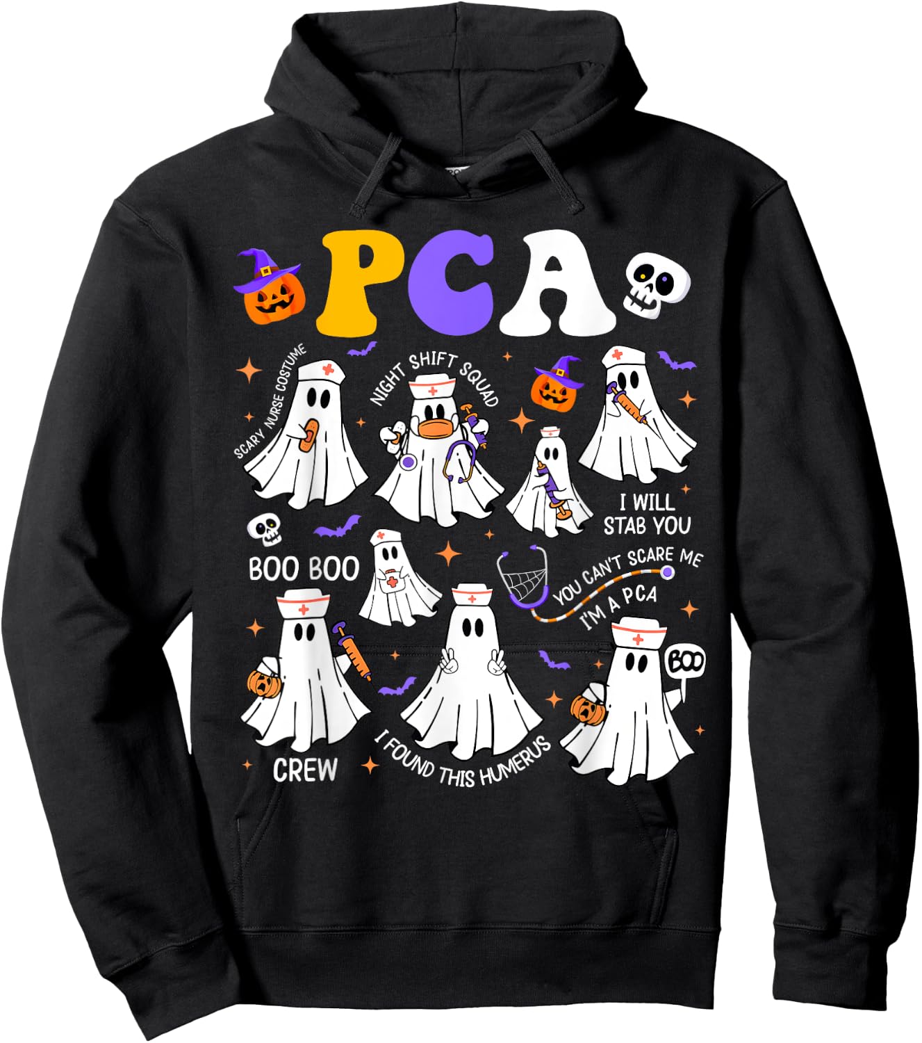 Spooky PCA Ghost Halloween Cute Groovy Nursing Halloween Hoodie - Hoodie | Black