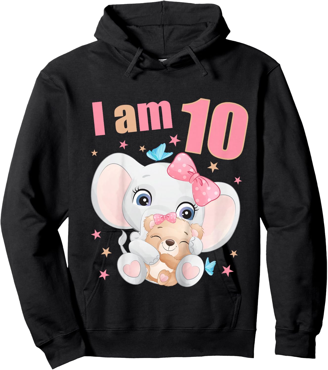 10 Years old 10 birthday outfit girl Elephant Hoodie - Hoodie | Black